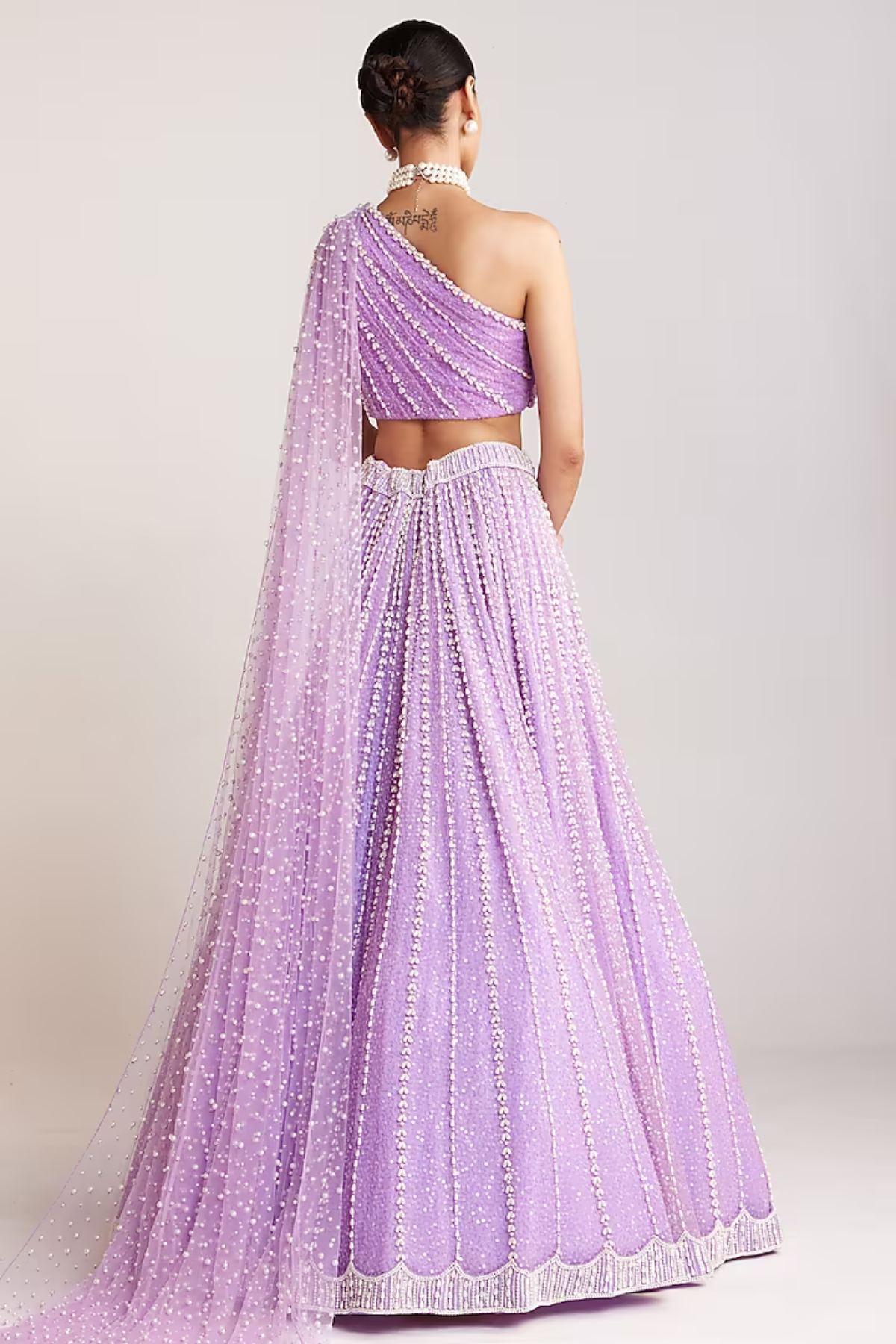 Lilac Net Pearl Embellished Lehenga Set - Vvani