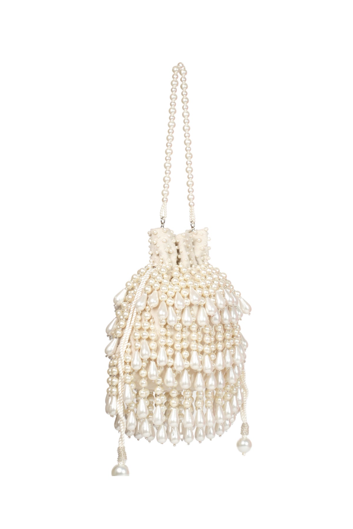 Zarah Ivory Pearl Suede Embellished Potli