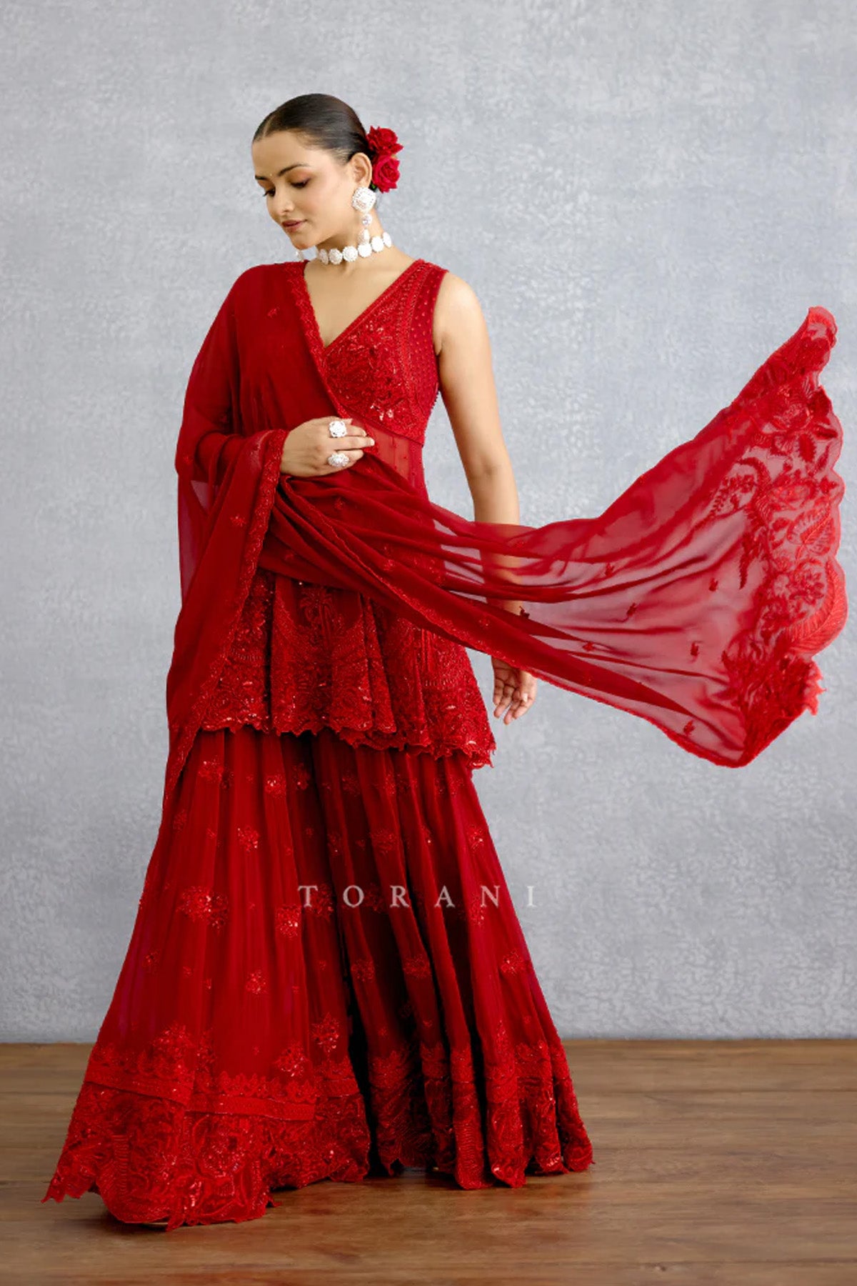 Surkh Bhanavi Sharara Set