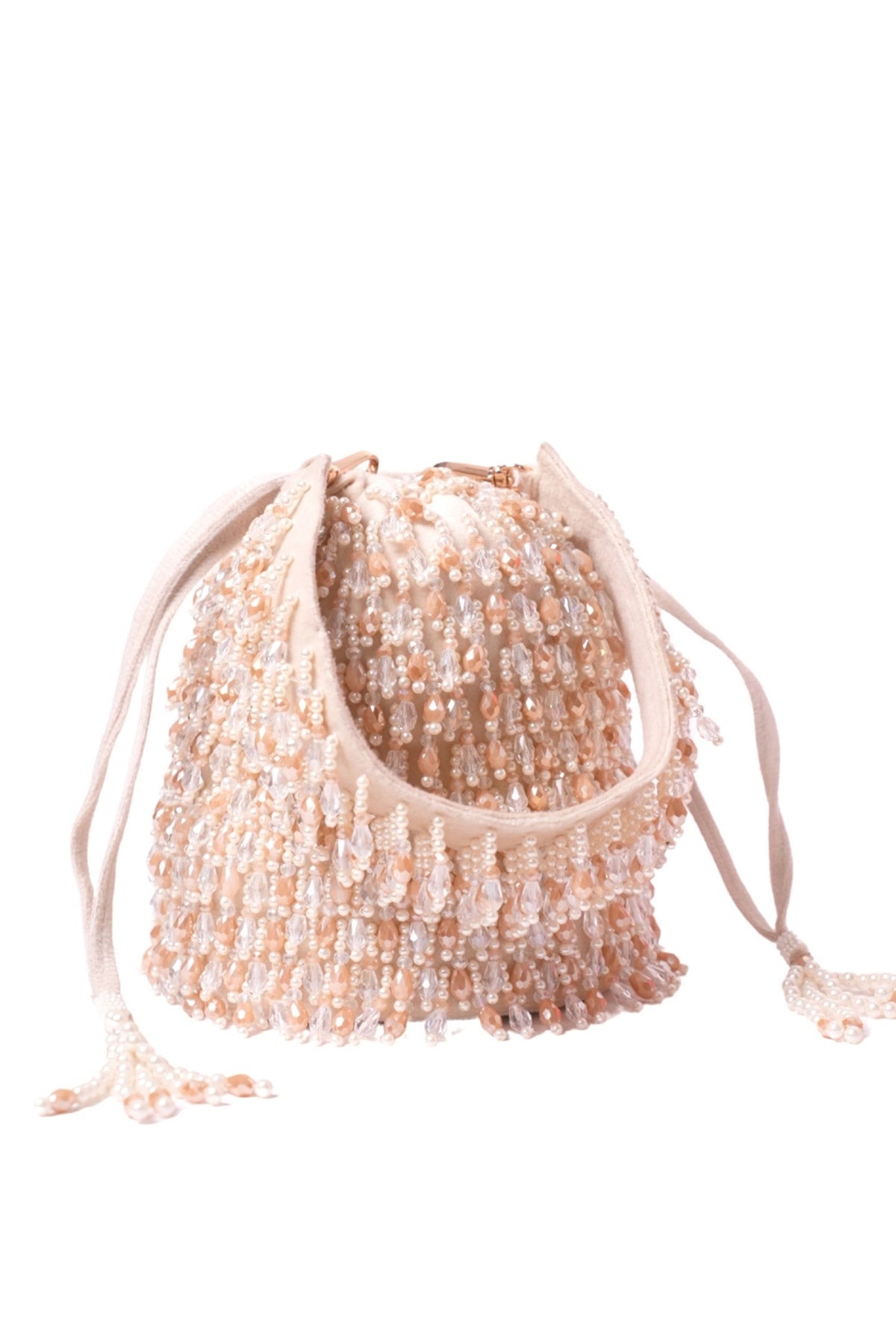 Kelly Ivory Pastel Suede Embellished Bucket Bag