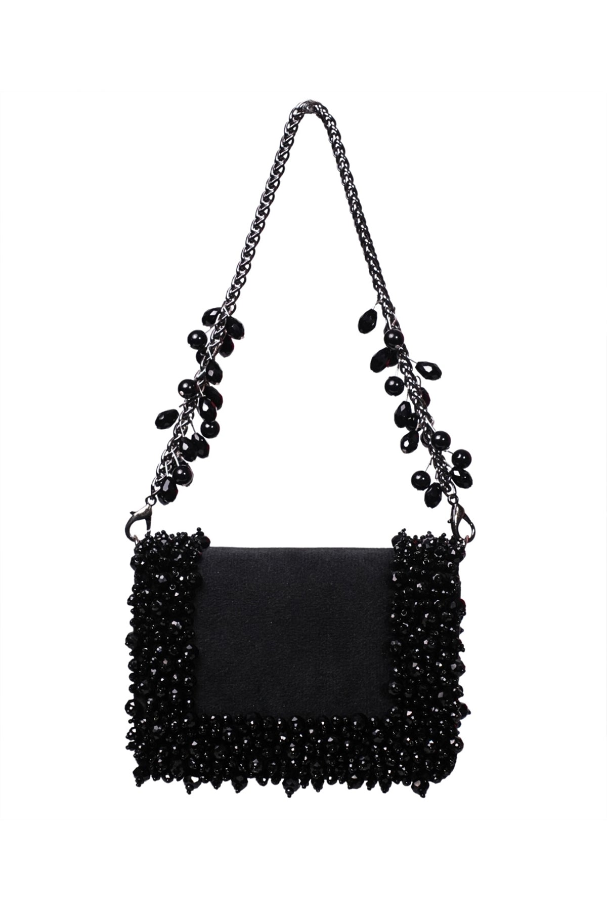 Elana Black Suede Crystal Embellished Mini Bag
