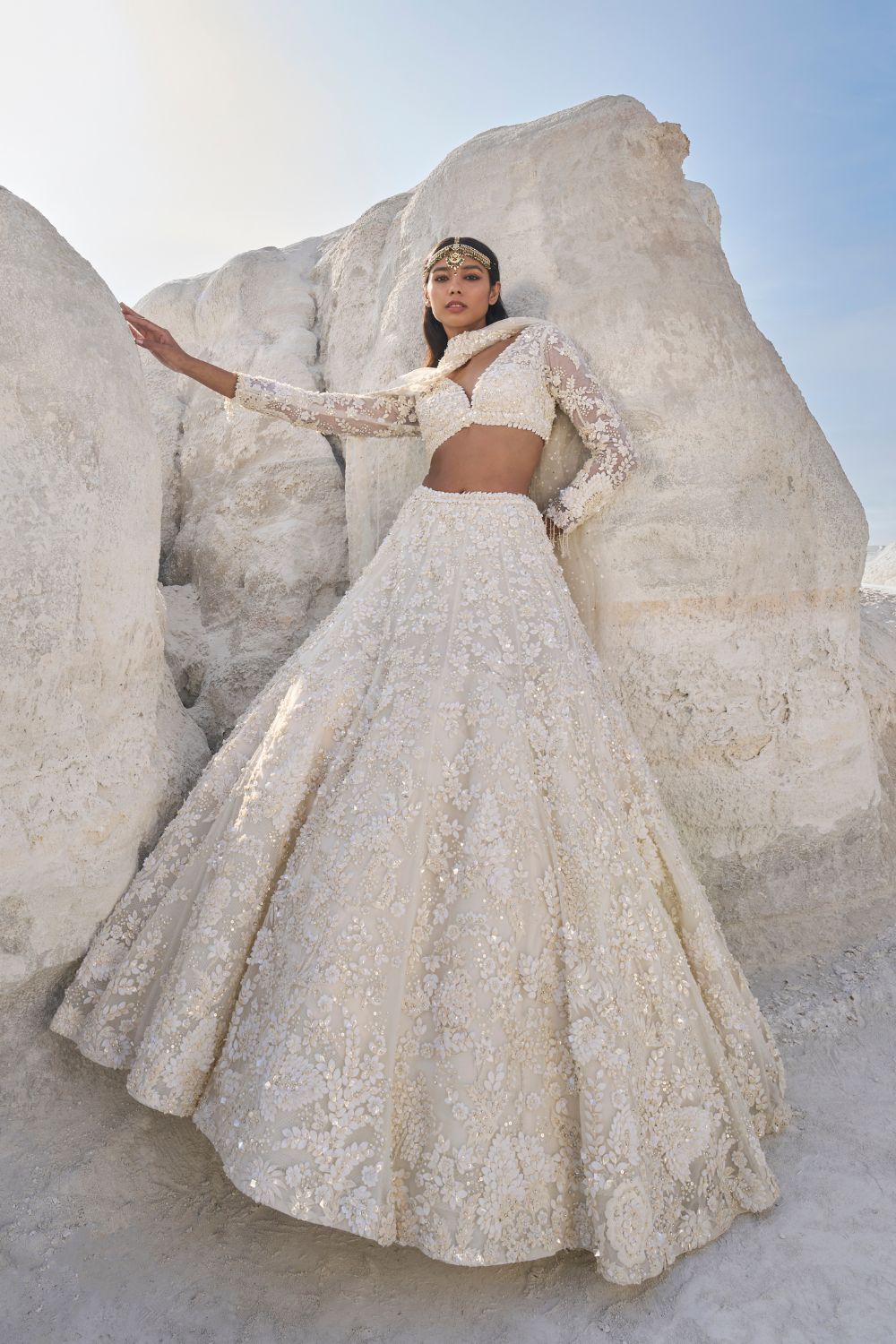 Cream Three-Dimensional Lehenga Set - Ready to Ship
