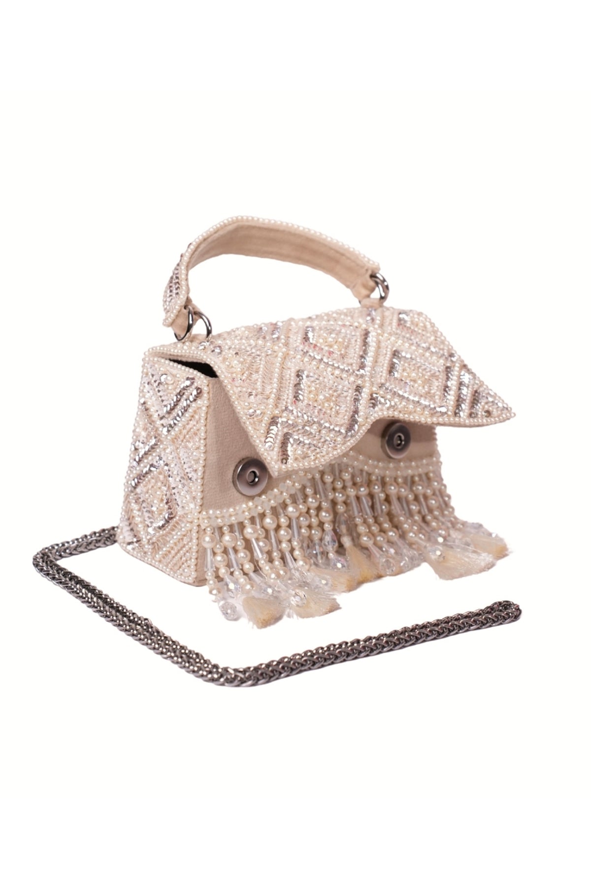 Elara Ivory Suede Embellished Box Bag