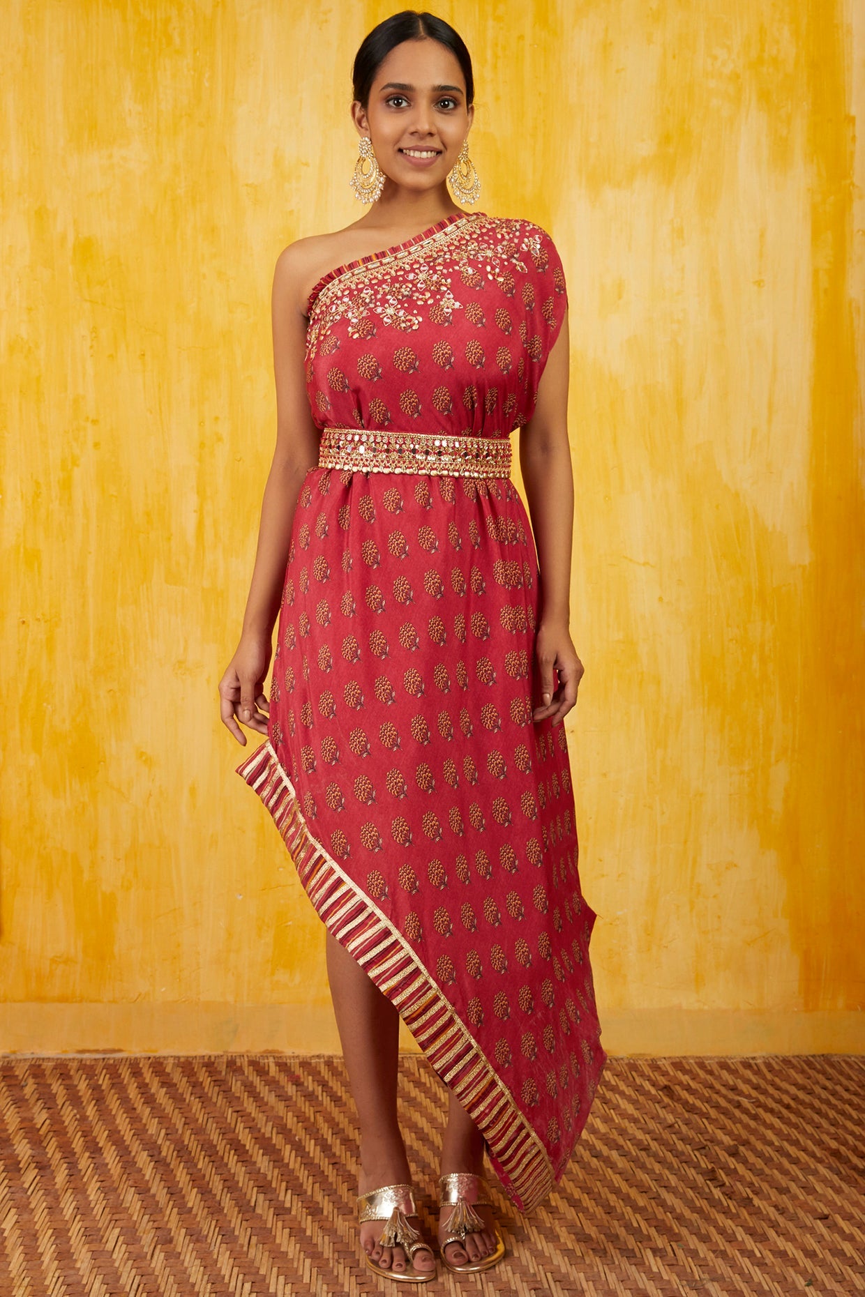 Marigold Buti One Shoulder Dress With Belt