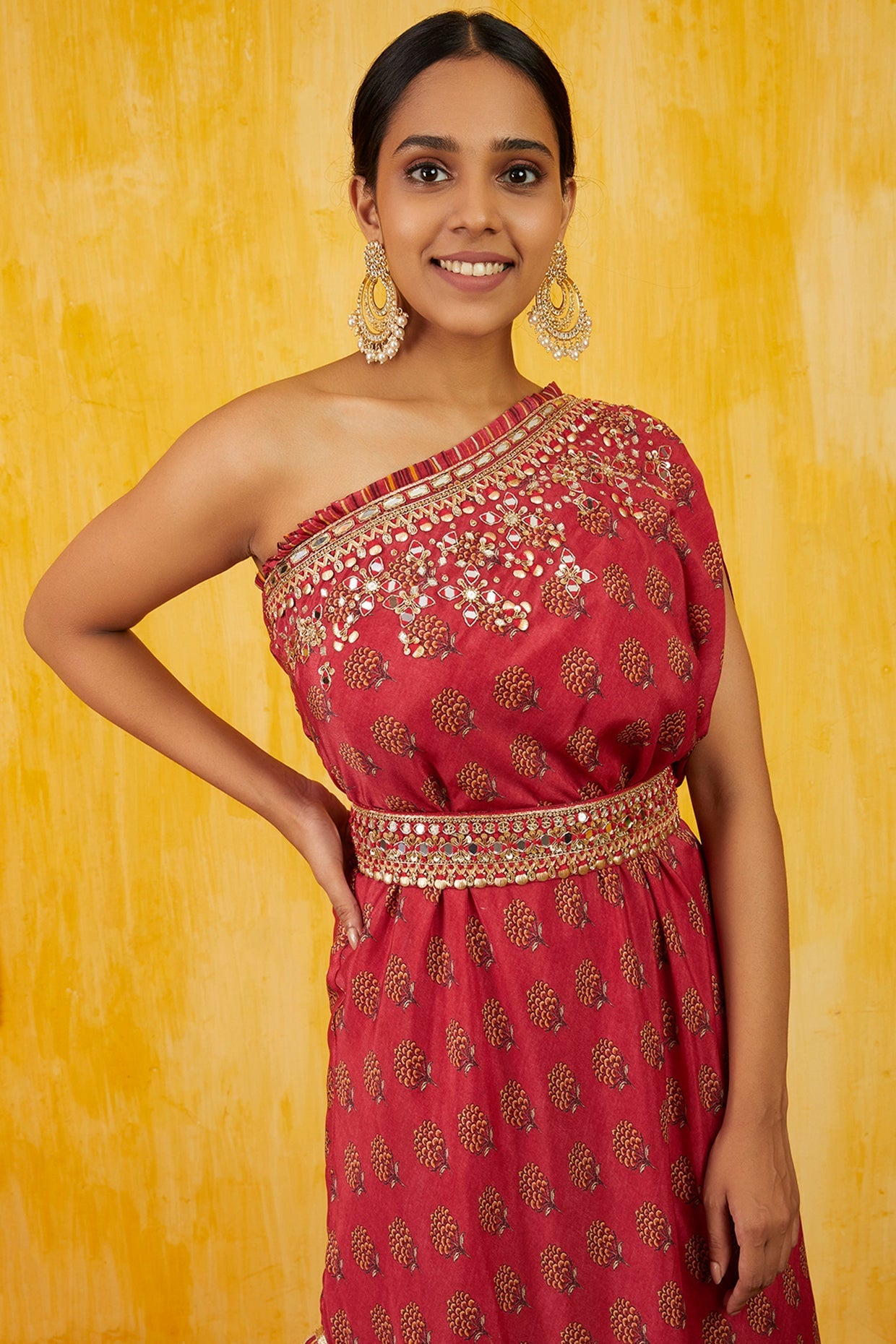 Marigold Buti One Shoulder Dress With Belt
