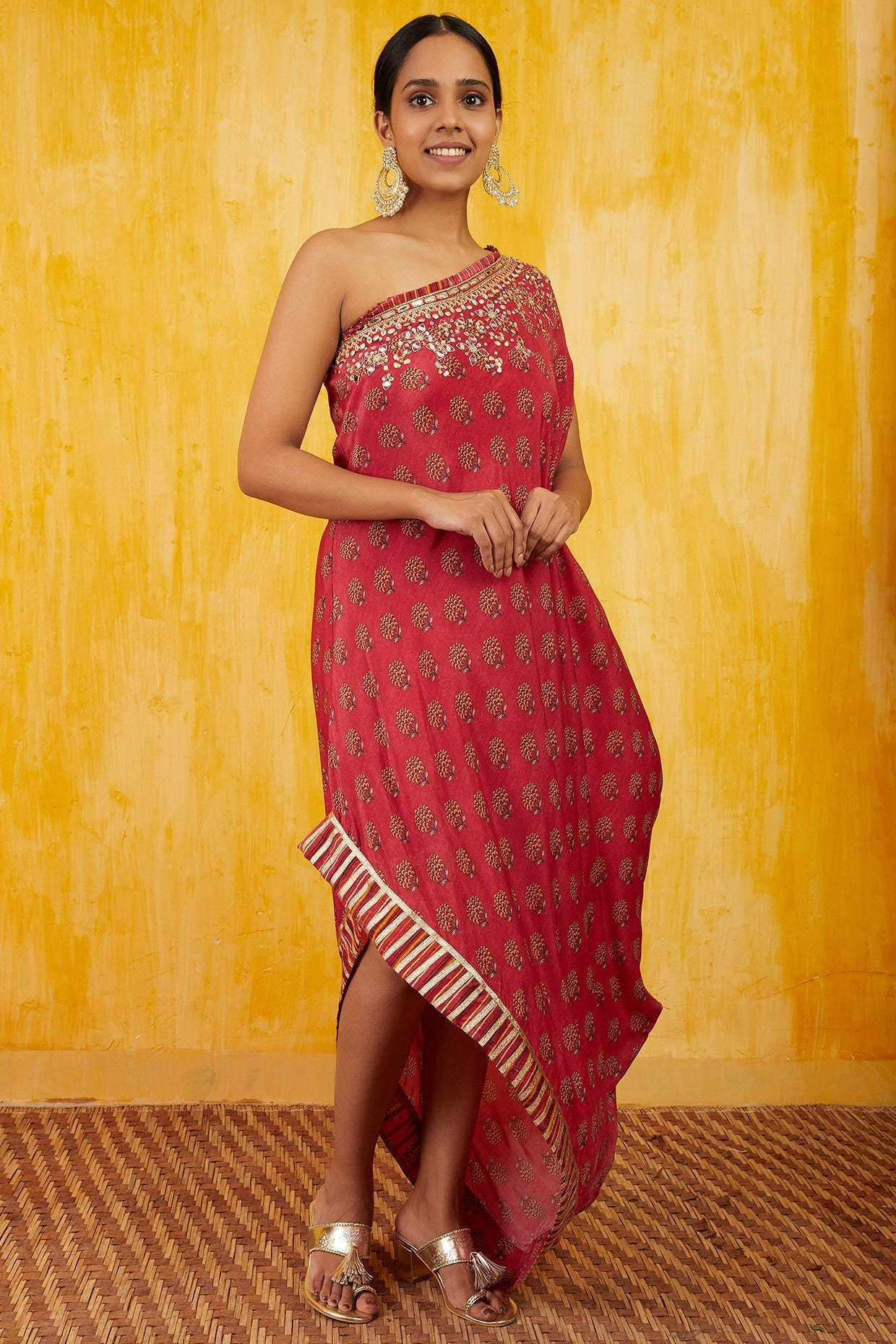 Marigold Buti One Shoulder Dress With Belt