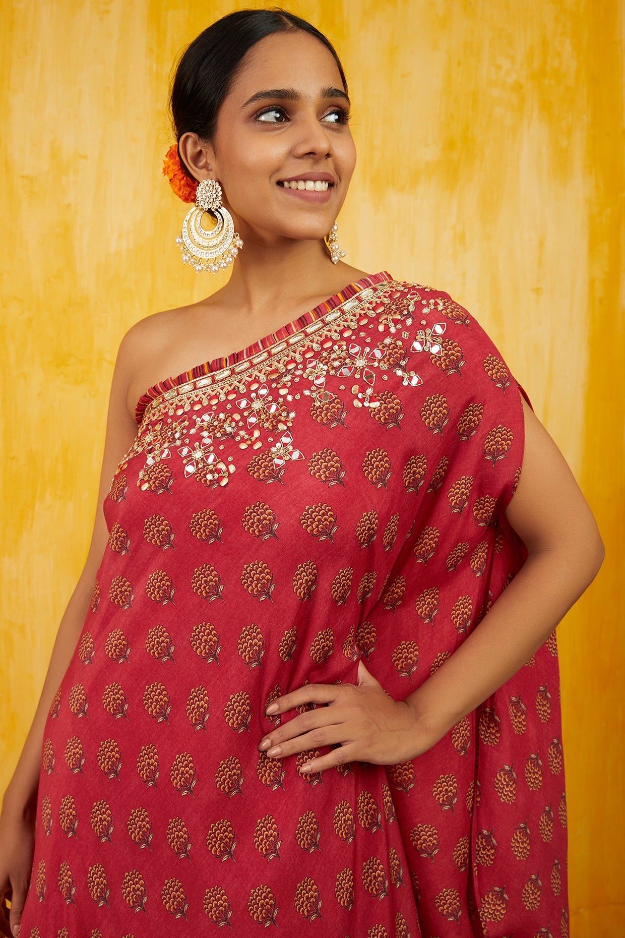 Marigold Buti One Shoulder Dress With Belt