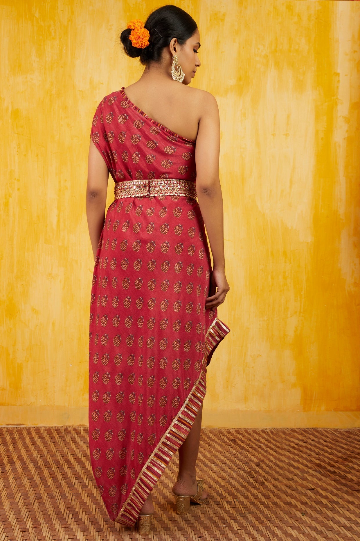 Marigold Buti One Shoulder Dress With Belt