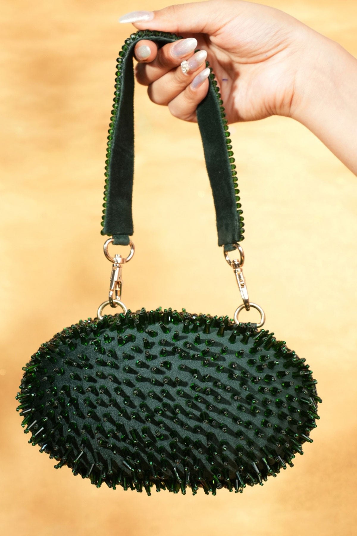 Celeste Green Suede Embellished Clutch