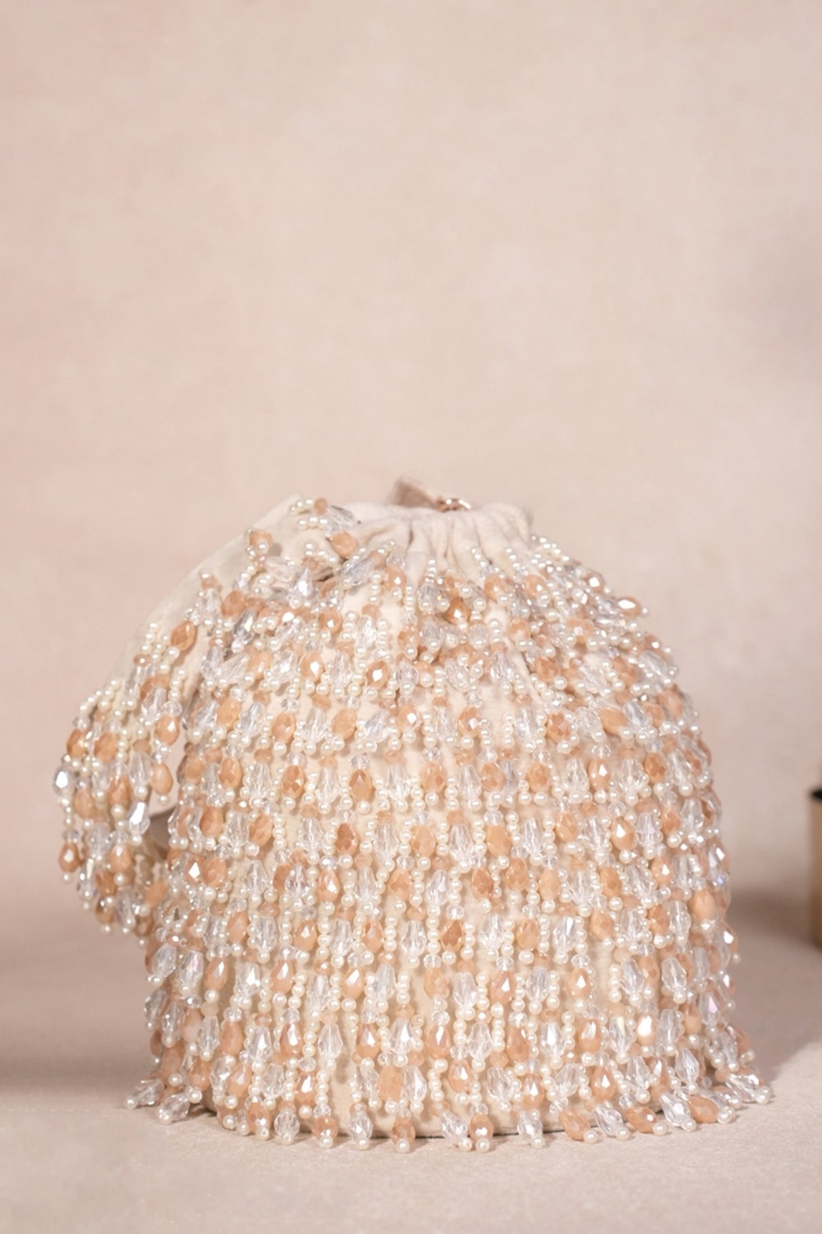 Kelly Ivory Pastel Suede Embellished Bucket Bag