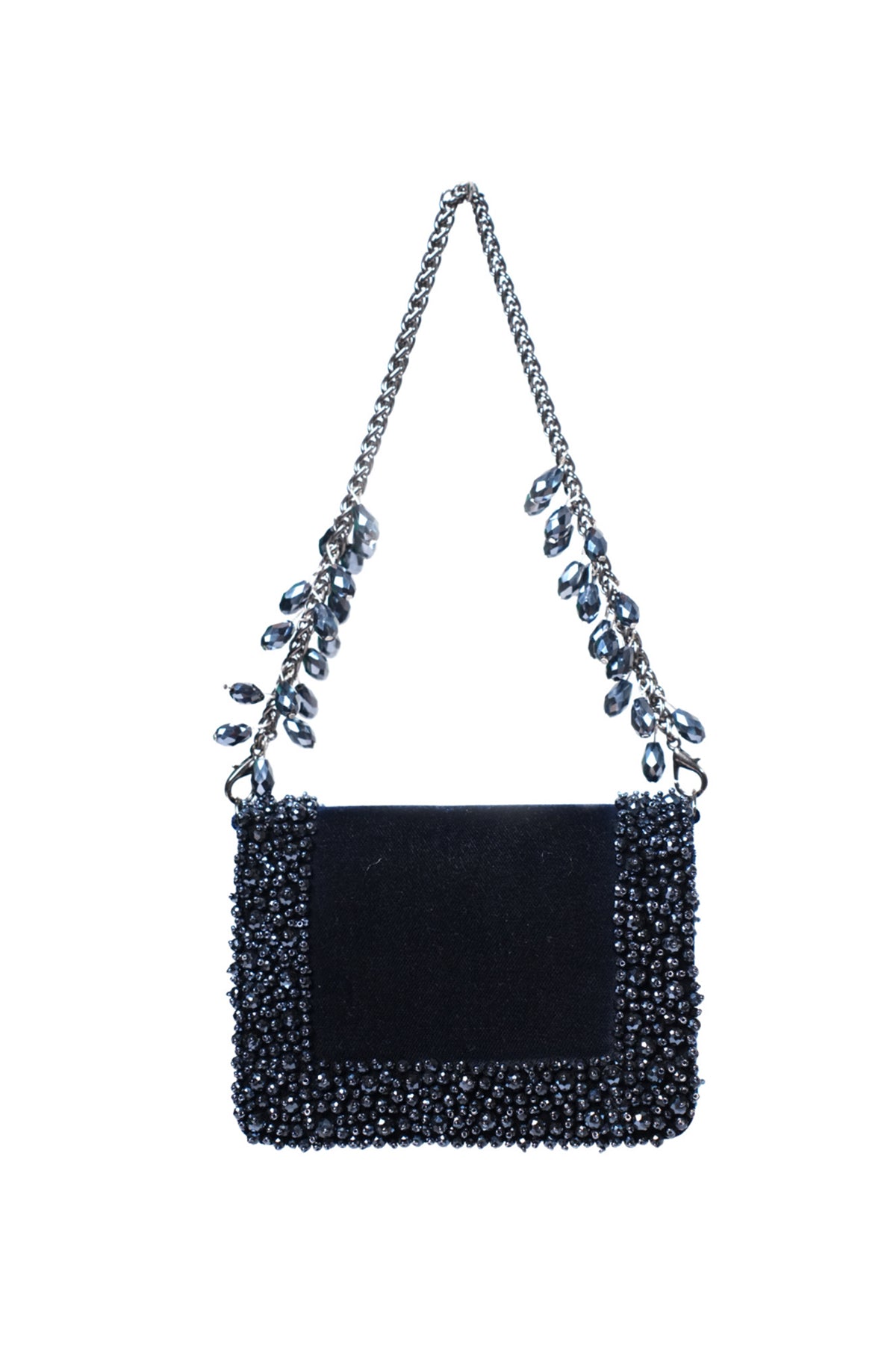 Elana Navy Blue Suede Crystal Embellished Mini Bag
