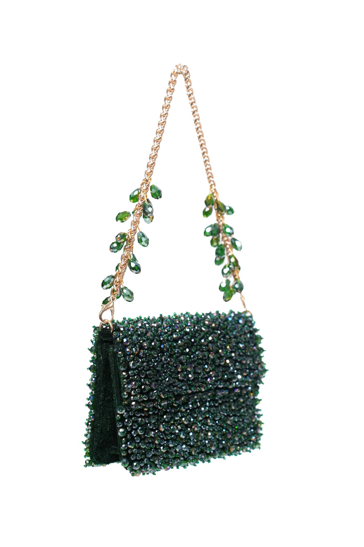 Kiyara Green Suede Crystal Embellished Mini Bag