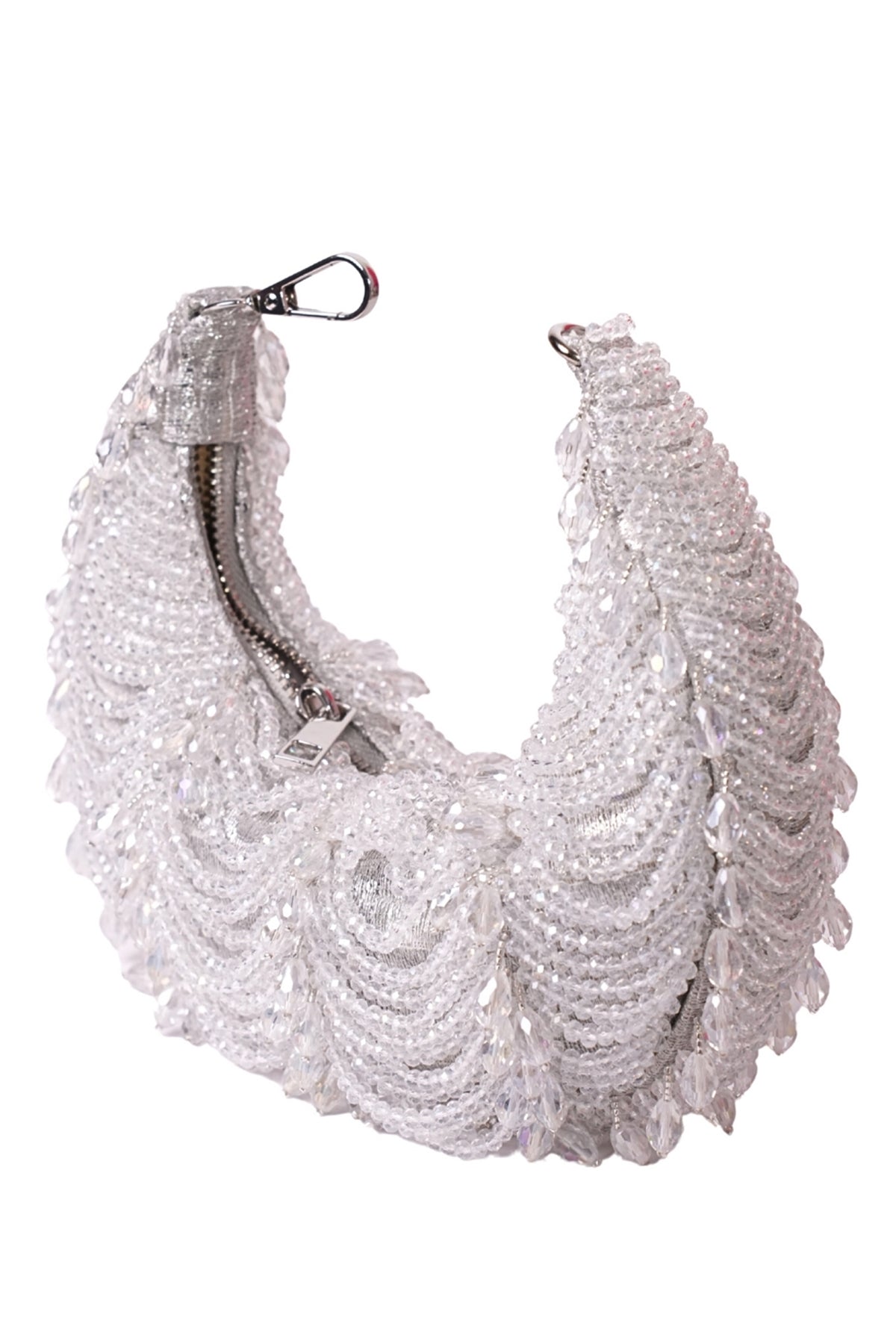 Liona Silver Suede Embellished Hobo Bag