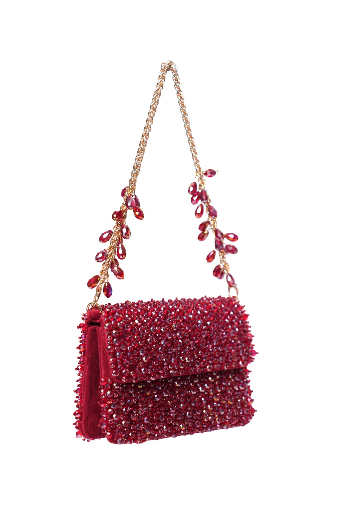 Kiyara Maroon Suede Crystal Embellished Mini Bag