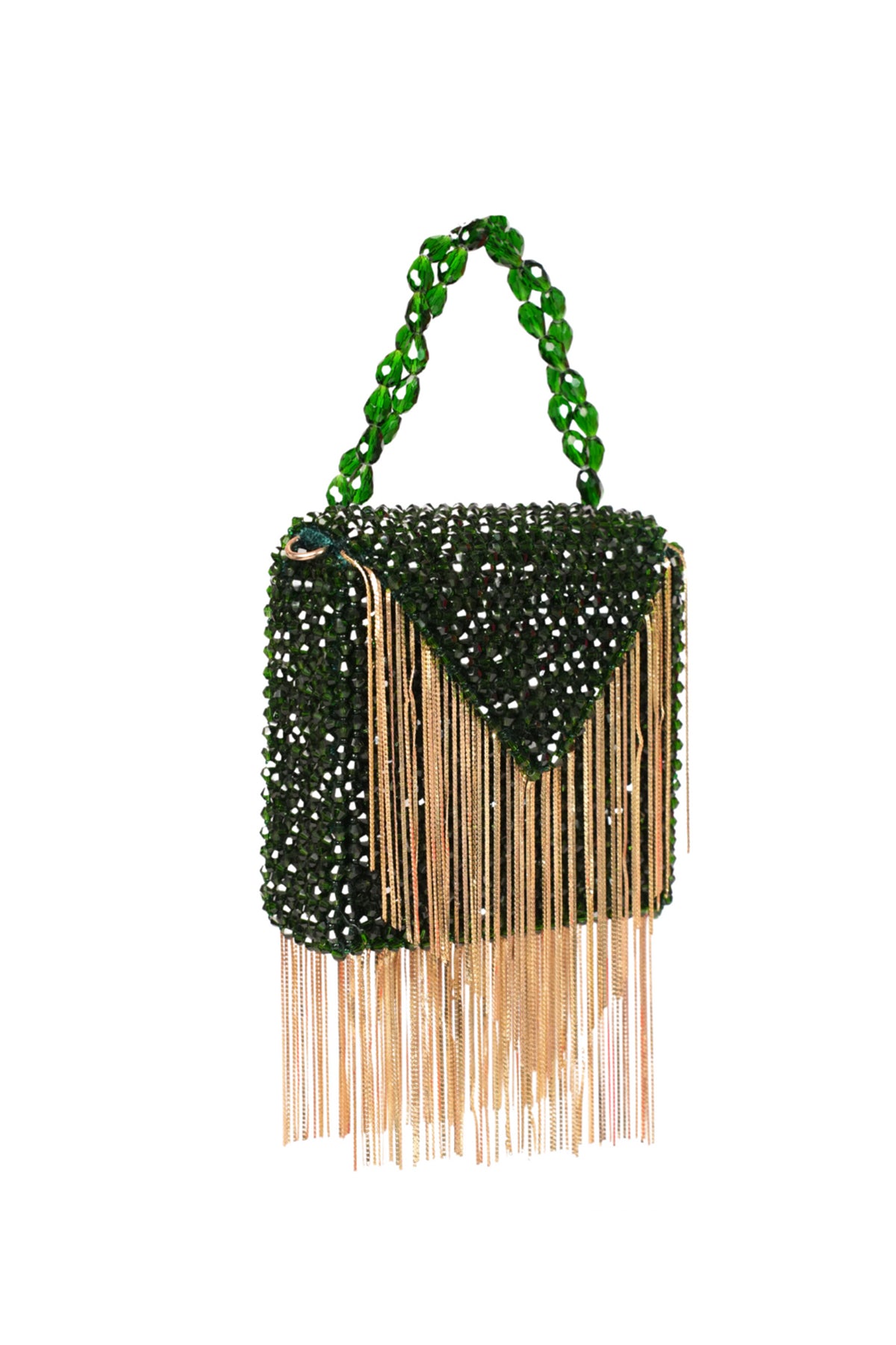 Natali Green Embellished Mini Bag With Gold Chain
