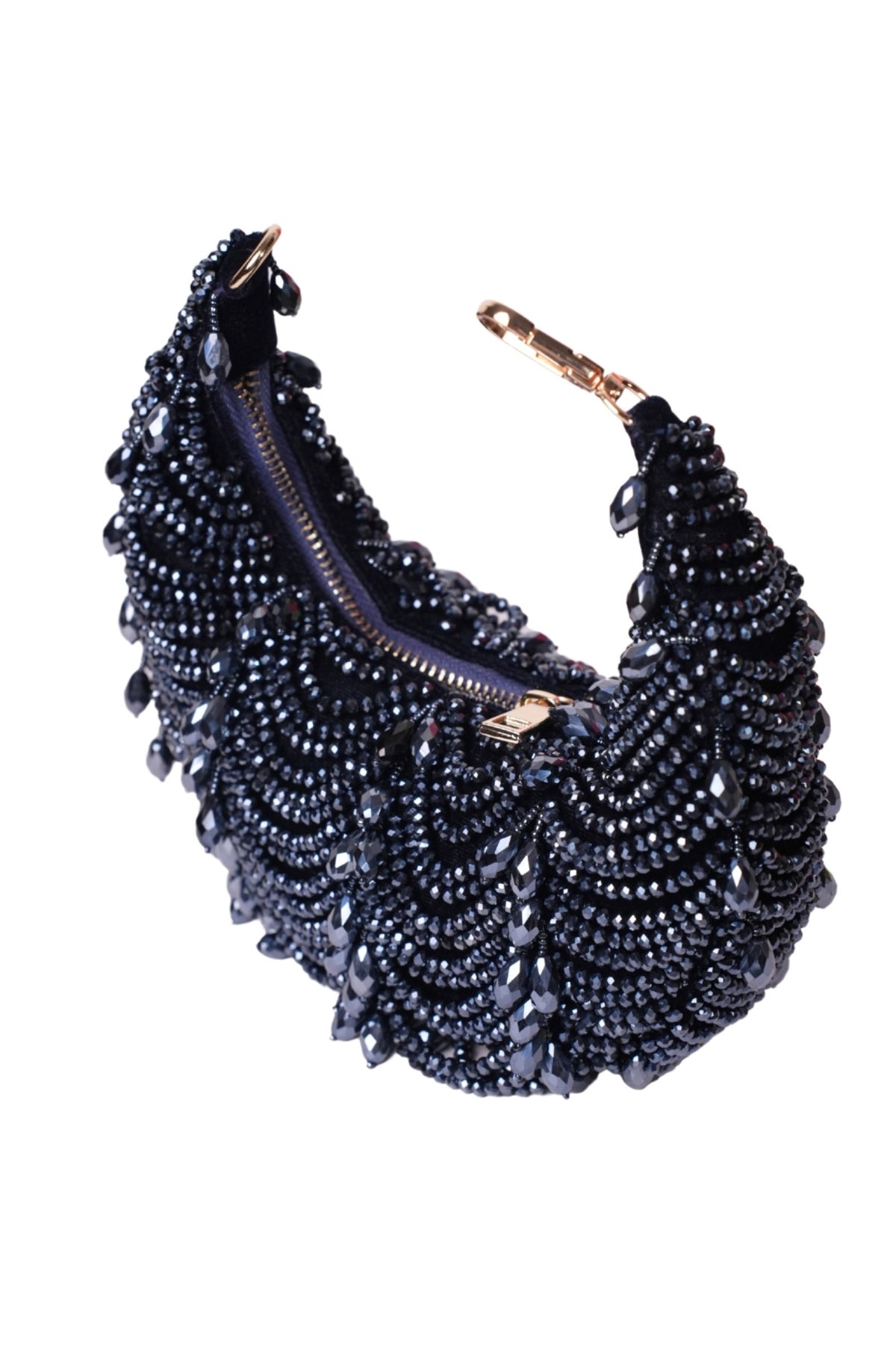 Liona Navy Blue Suede Embellished Hobo Bag