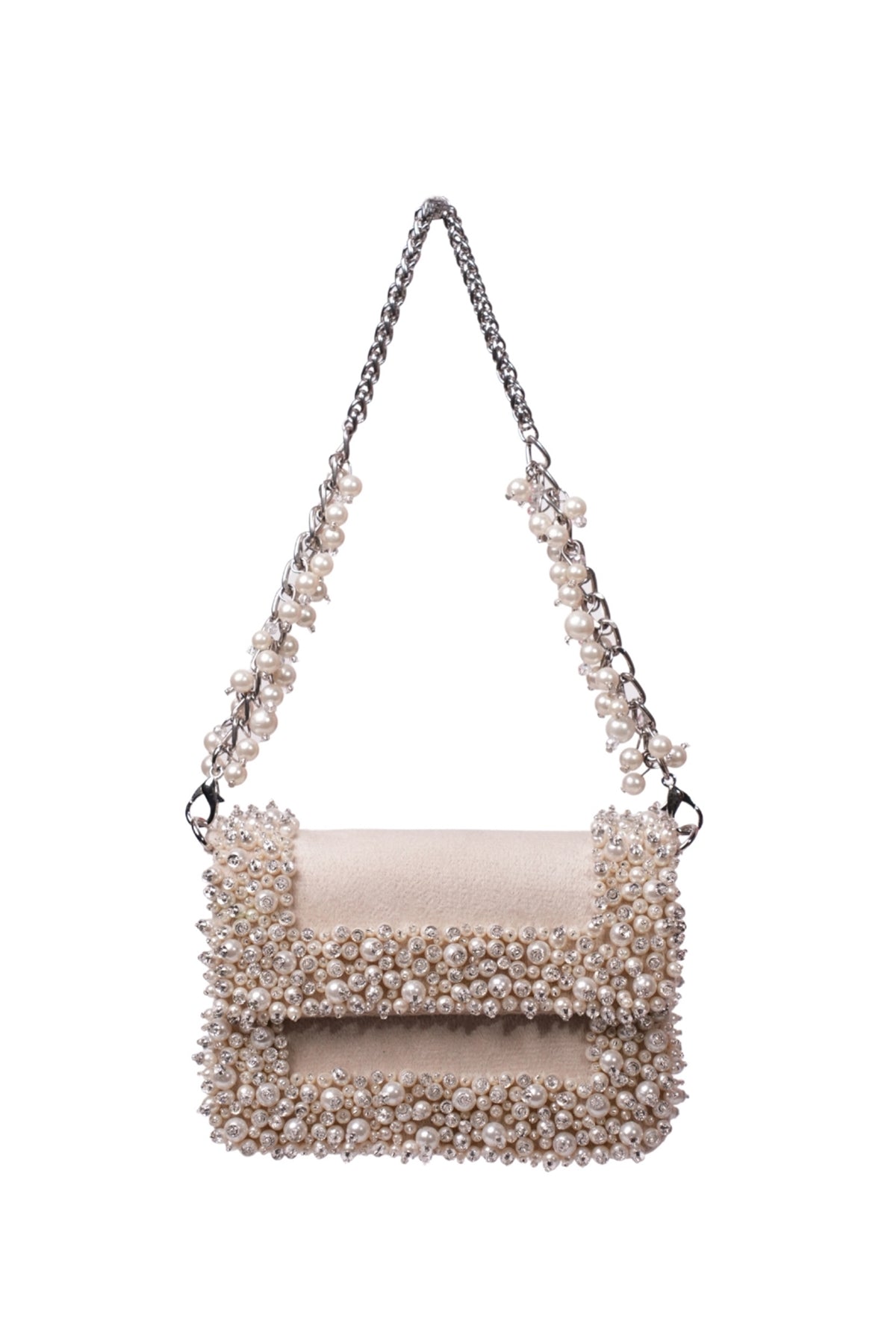 Aliya Ivory Suede Pearl Embellished Mini Bag