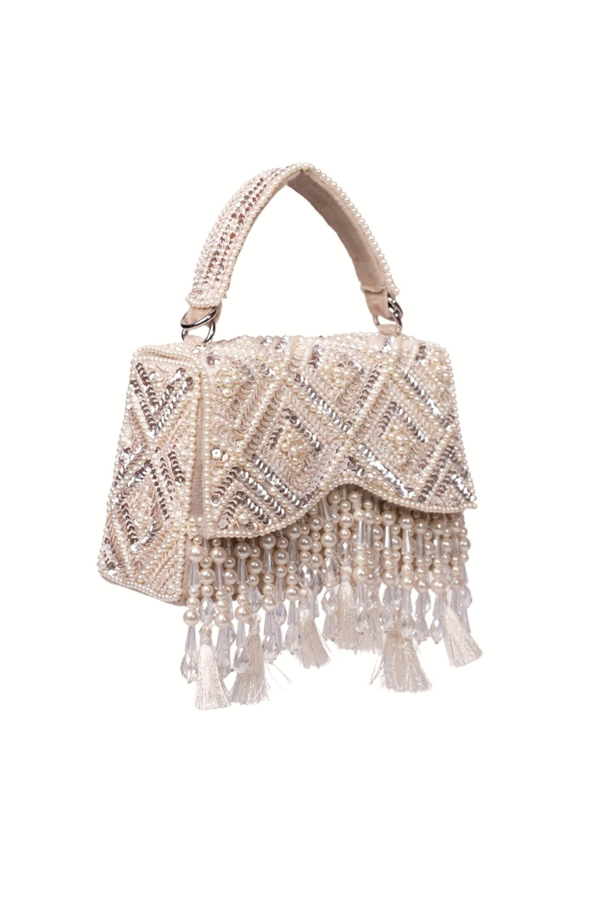 Elara Ivory Suede Embellished Box Bag