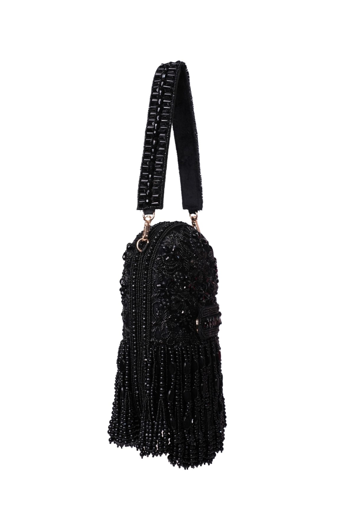 Azmat Black Suede Embellished Capsule Bag