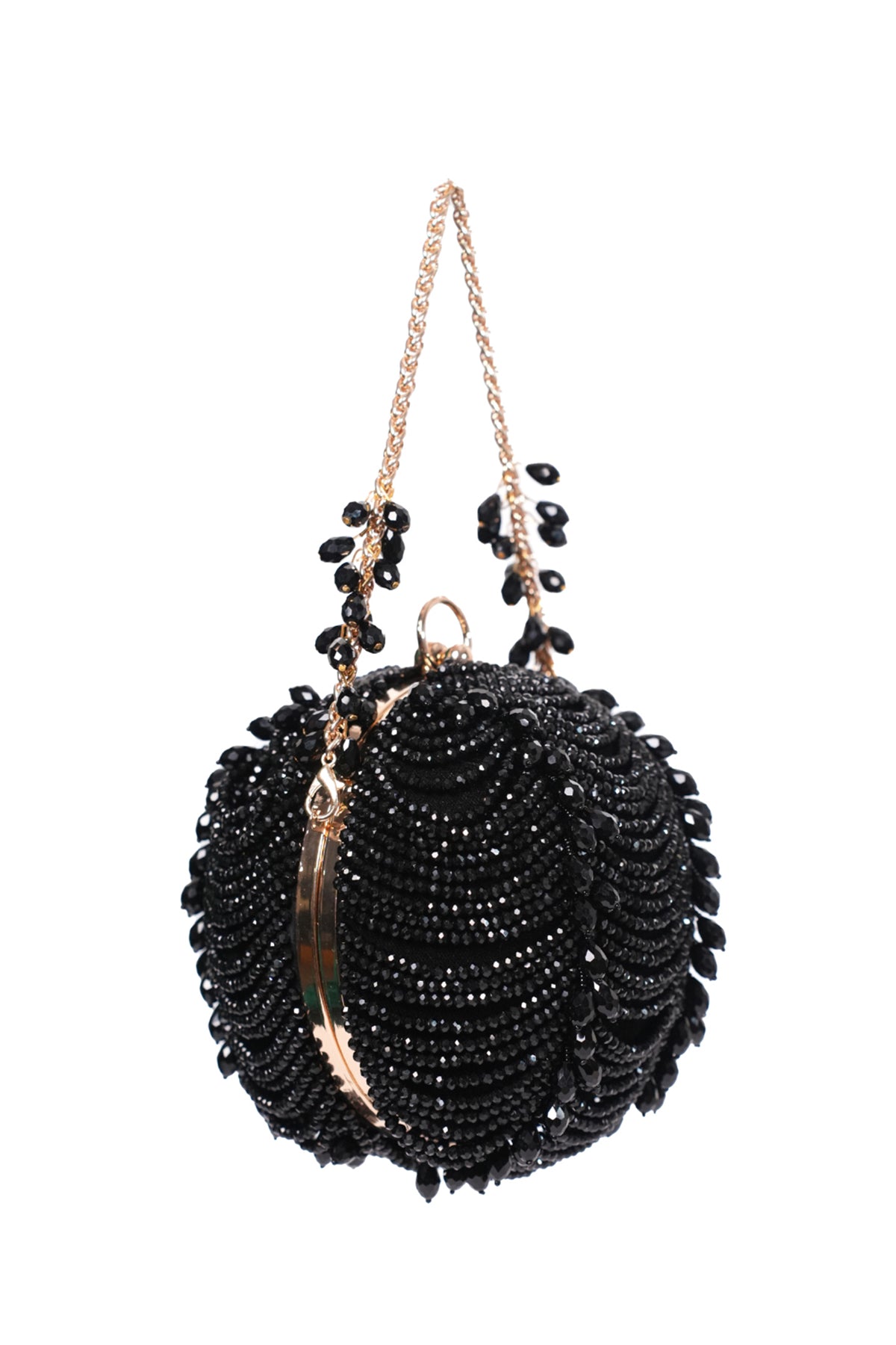Velora Black Suede Embellished Round Bag