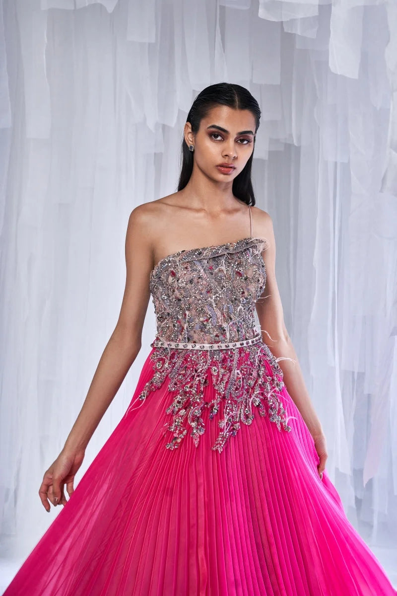 Cedar Rose Pleated Organza Gown