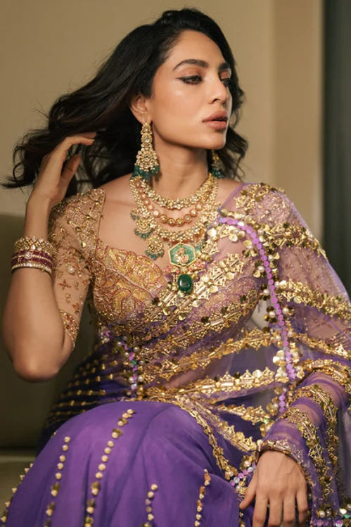 Sobhita in Blue & Gold Saree Set