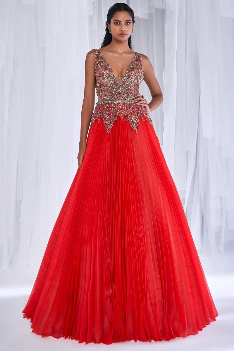 Bezoar Pleated Organza Gown
