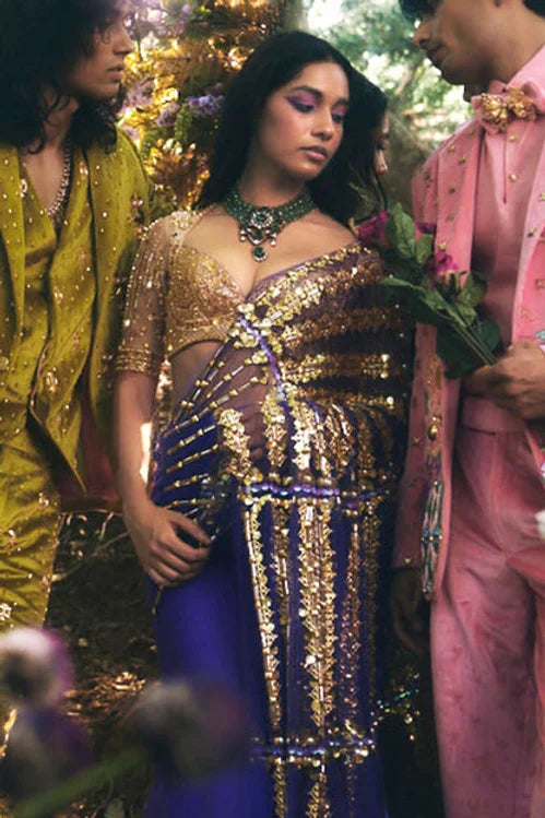 Sobhita in Blue & Gold Saree Set