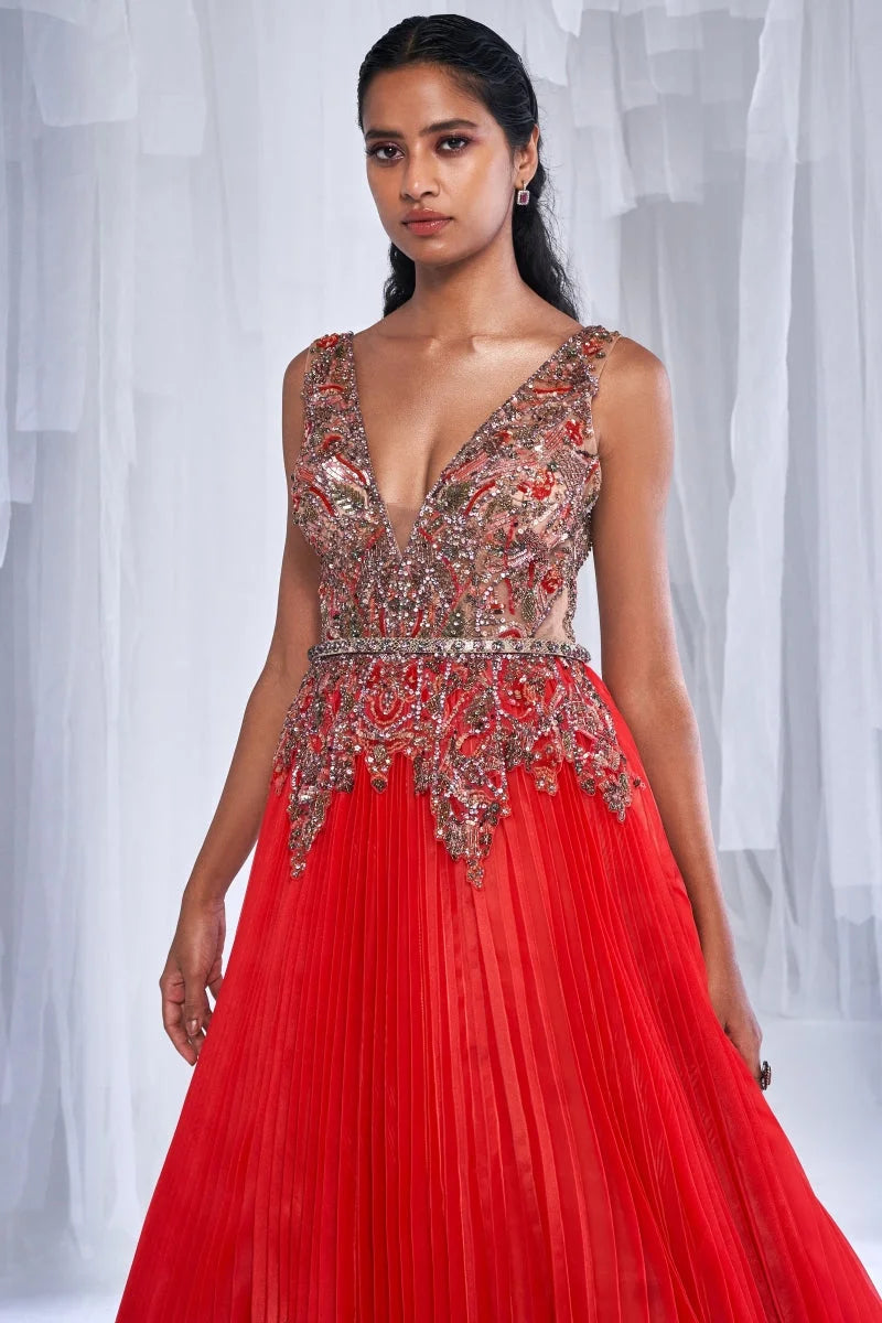 Bezoar Pleated Organza Gown