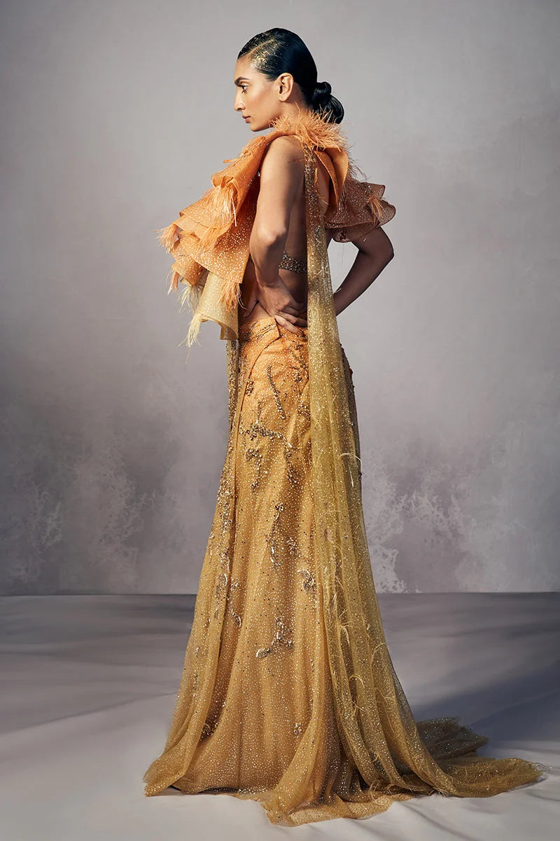 Arwen Shimmer Tulle Ruffled Drape Saree