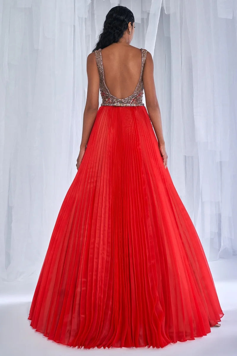 Bezoar Pleated Organza Gown
