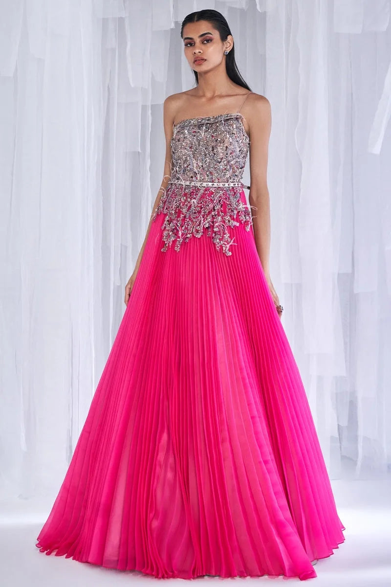 Cedar Rose Pleated Organza Gown