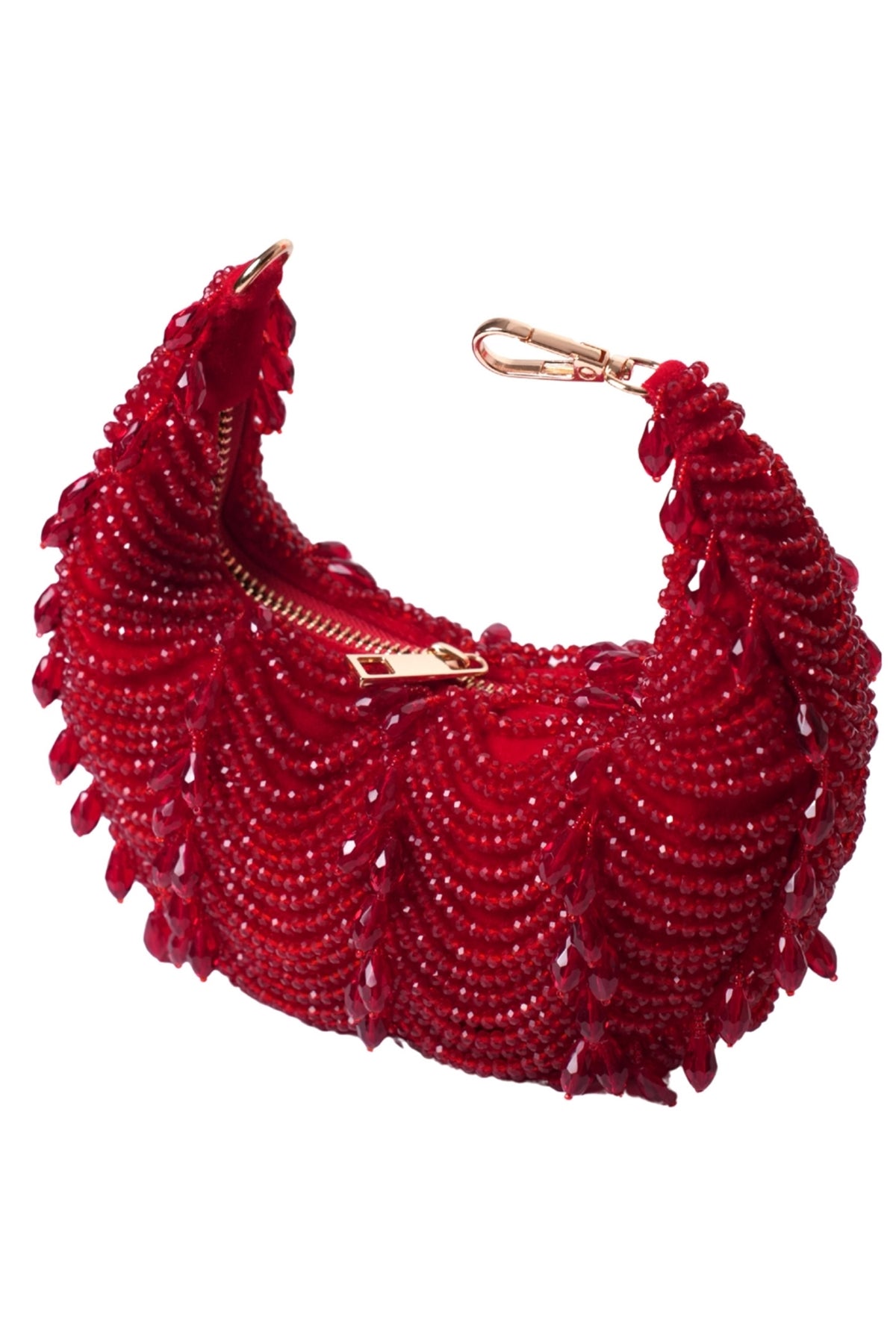 Liona Red Suede Embellished Hobo Bag