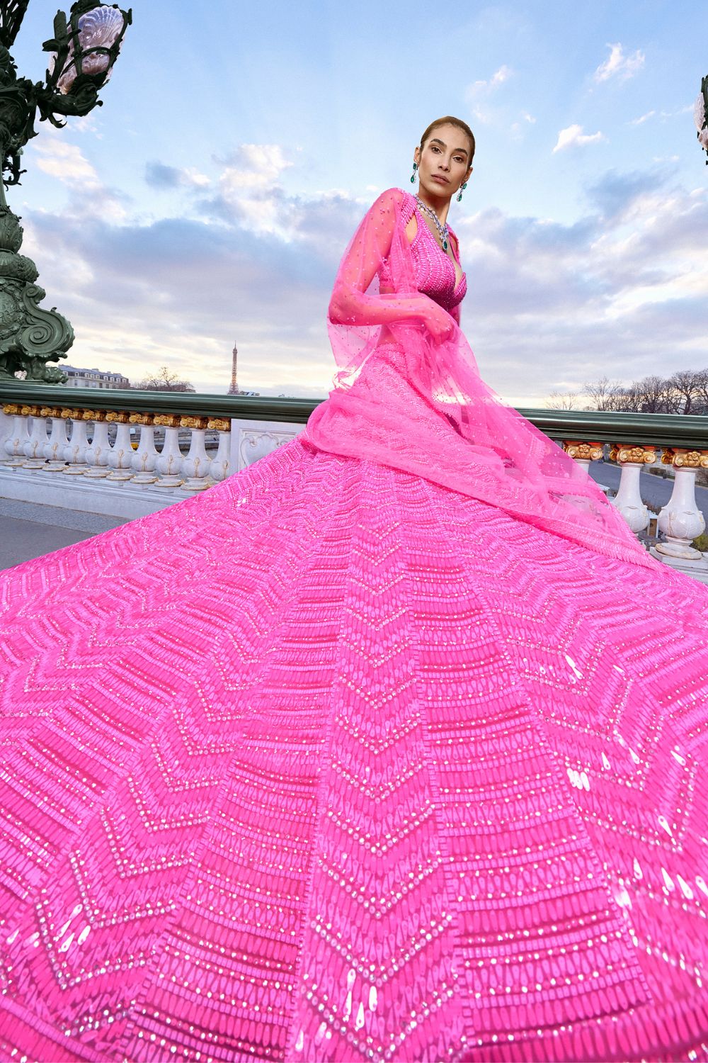Diana Penty in Neon Pink Sequin Lehenga Set
