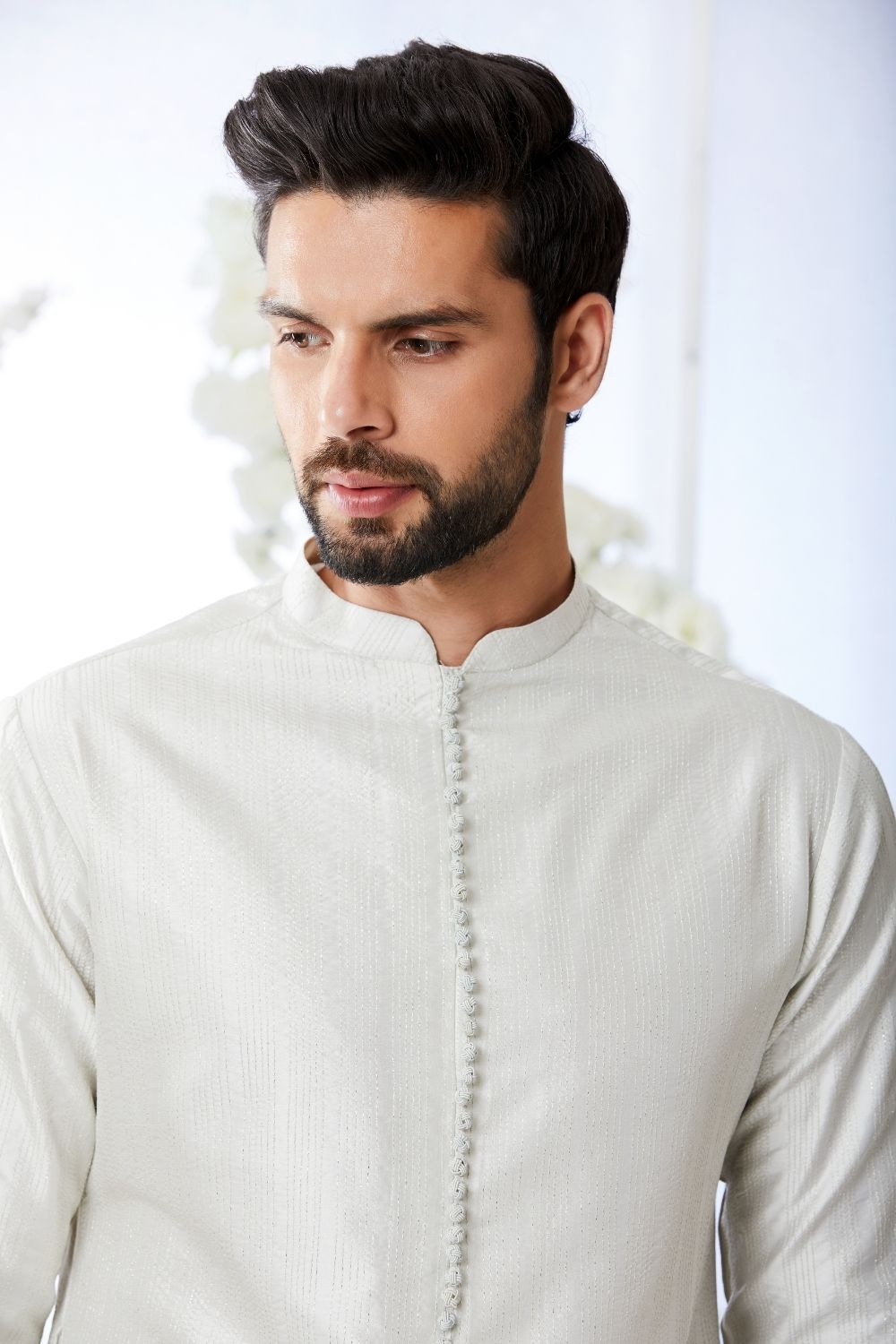 Antique Silver Open Short Sherwani Set