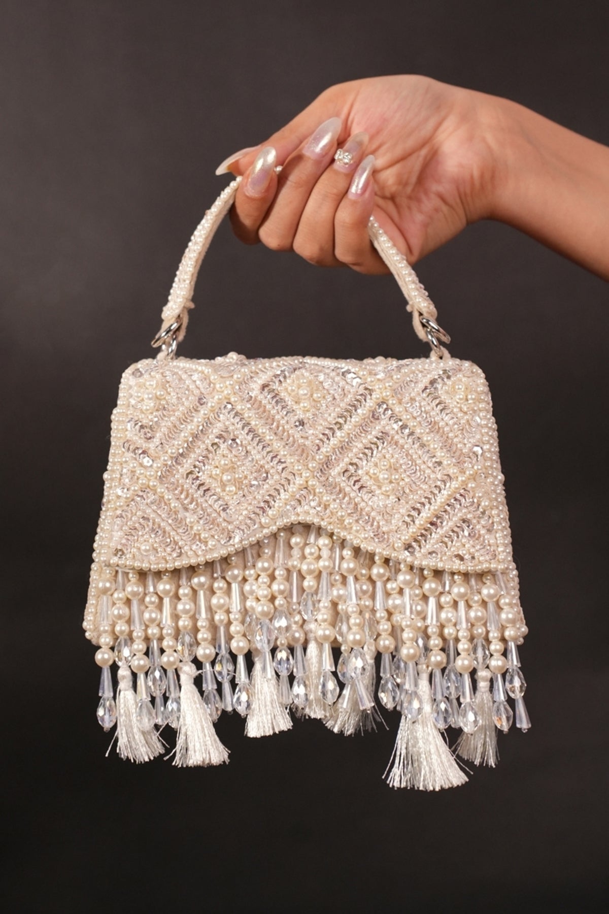 Elara Ivory Suede Embellished Box Bag