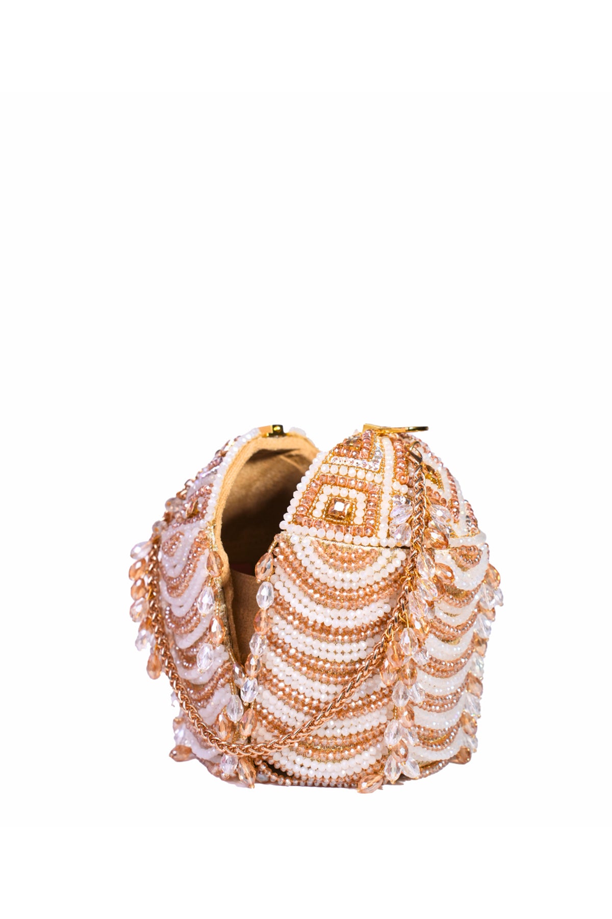 Evara Gold Georgette Embellished Bucket Bag