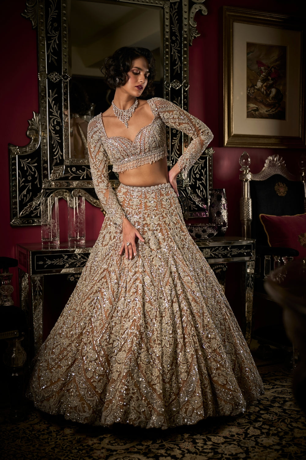 Nude Silver Lehenga Set - Ready to Ship