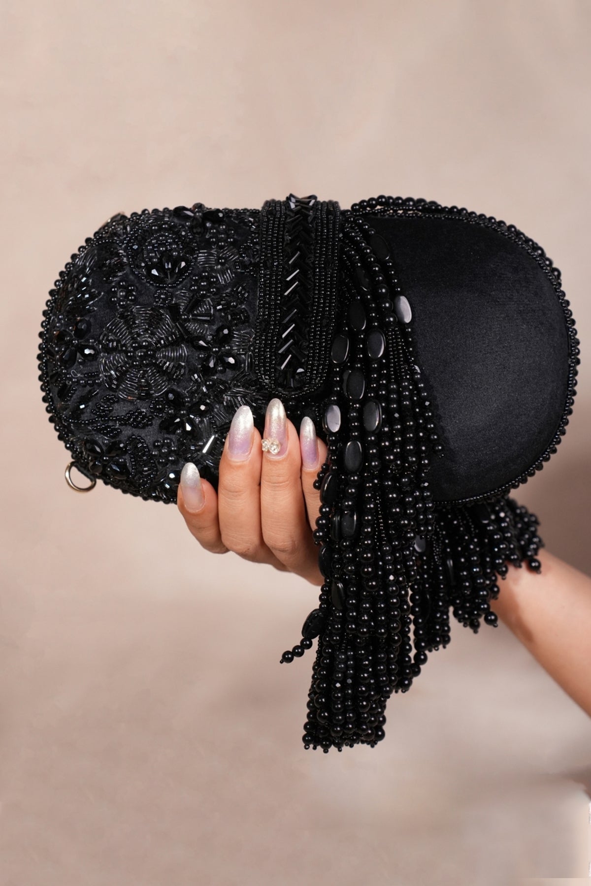 Azmat Black Suede Embellished Capsule Bag