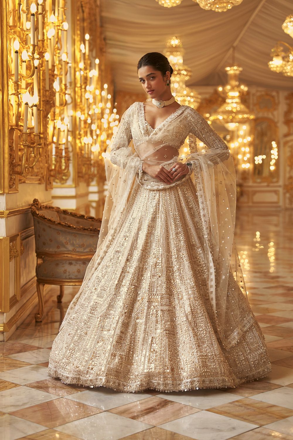 ivory and gold indian wedding dress Sequin Lehenga Set strapless sequin dress