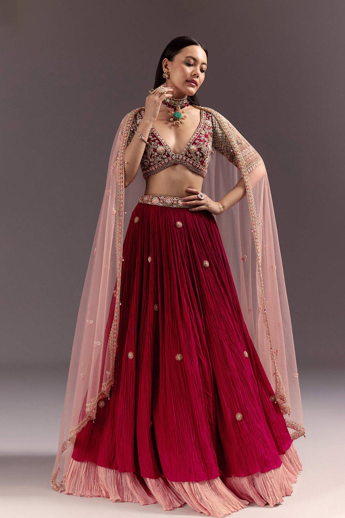 Red Zardosi Embroidered Lehenga Set With Tassel Blouse - Ready to Ship