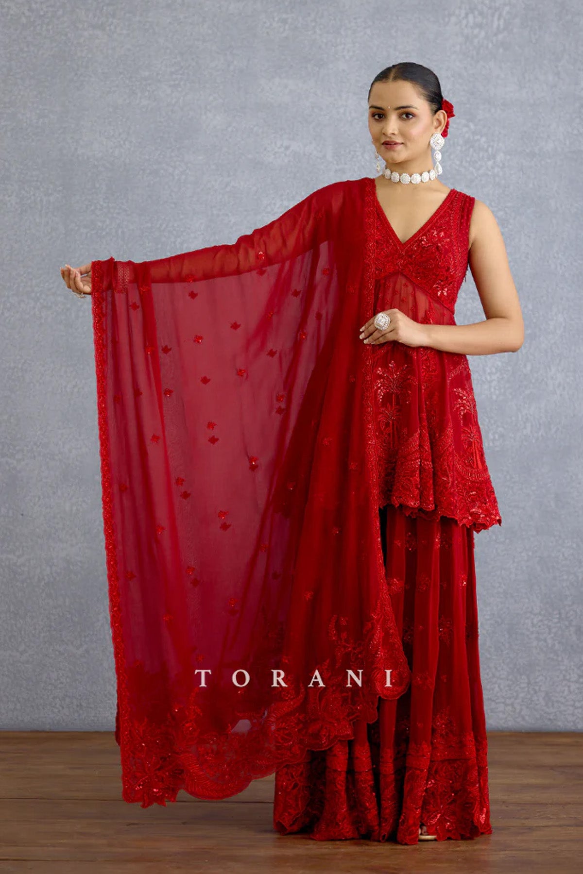 Surkh Bhanavi Sharara Set