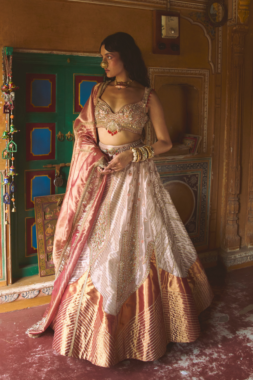Rose Gold Puri Zari Tissue Lehenga Set - Ready To Ship