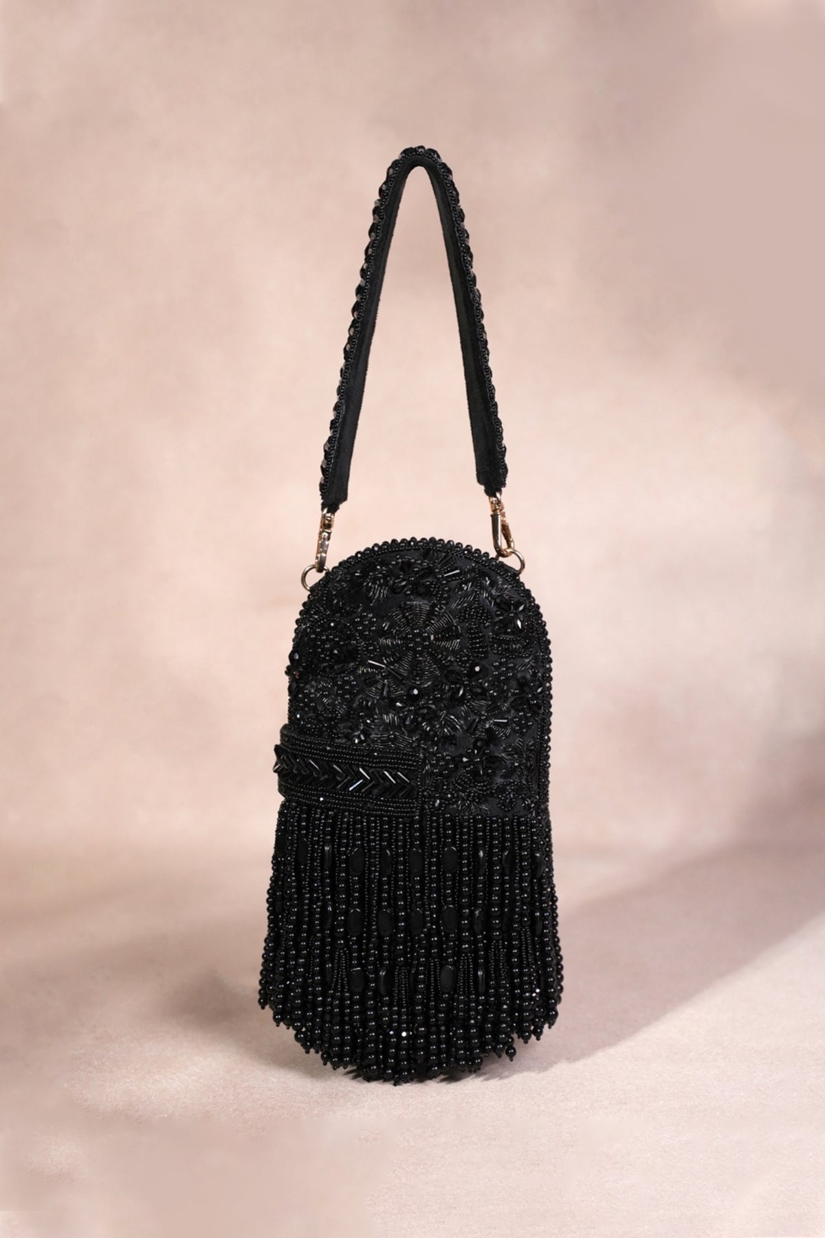 Azmat Black Suede Embellished Capsule Bag