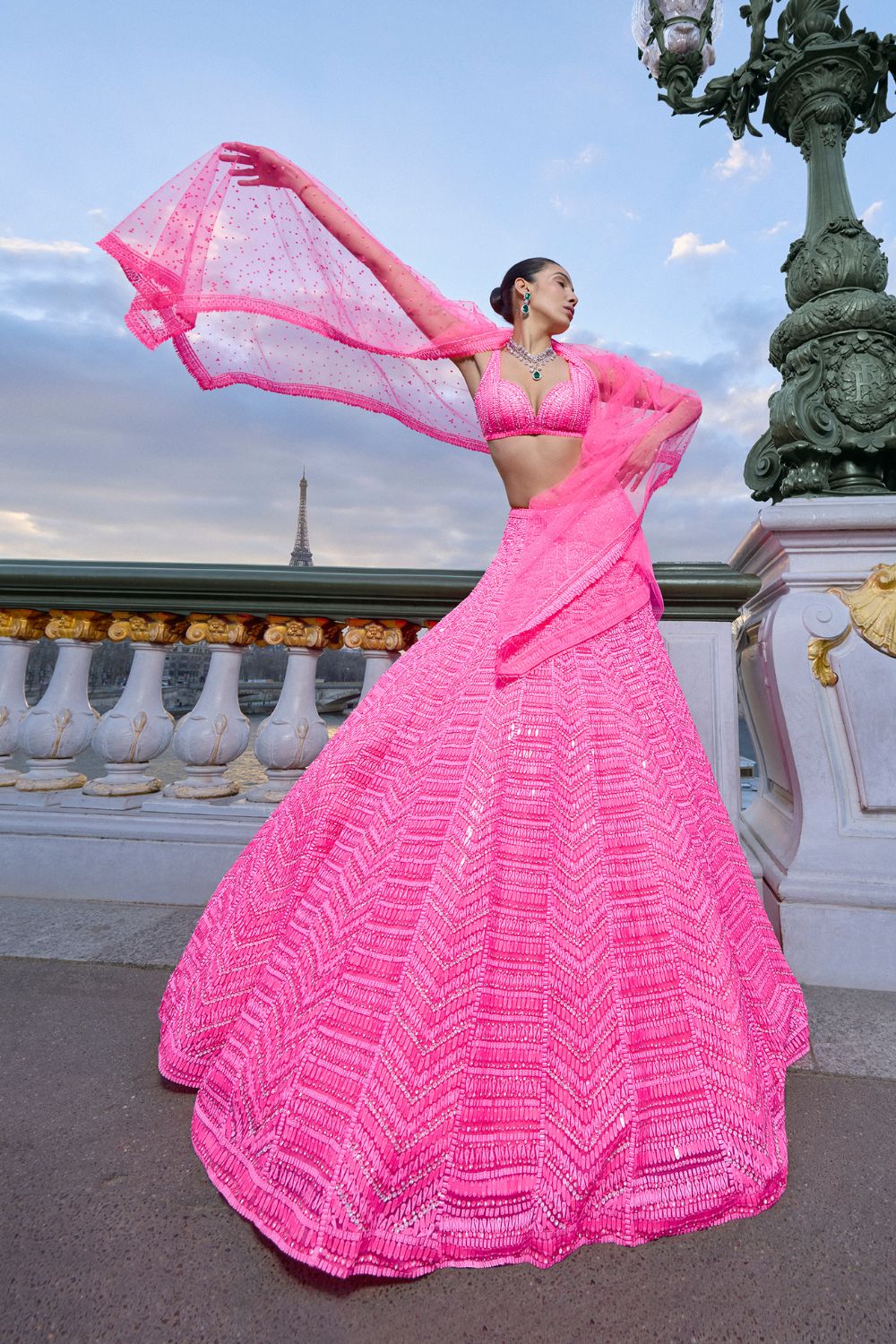 Diana Penty in Neon Pink Sequin Lehenga Set