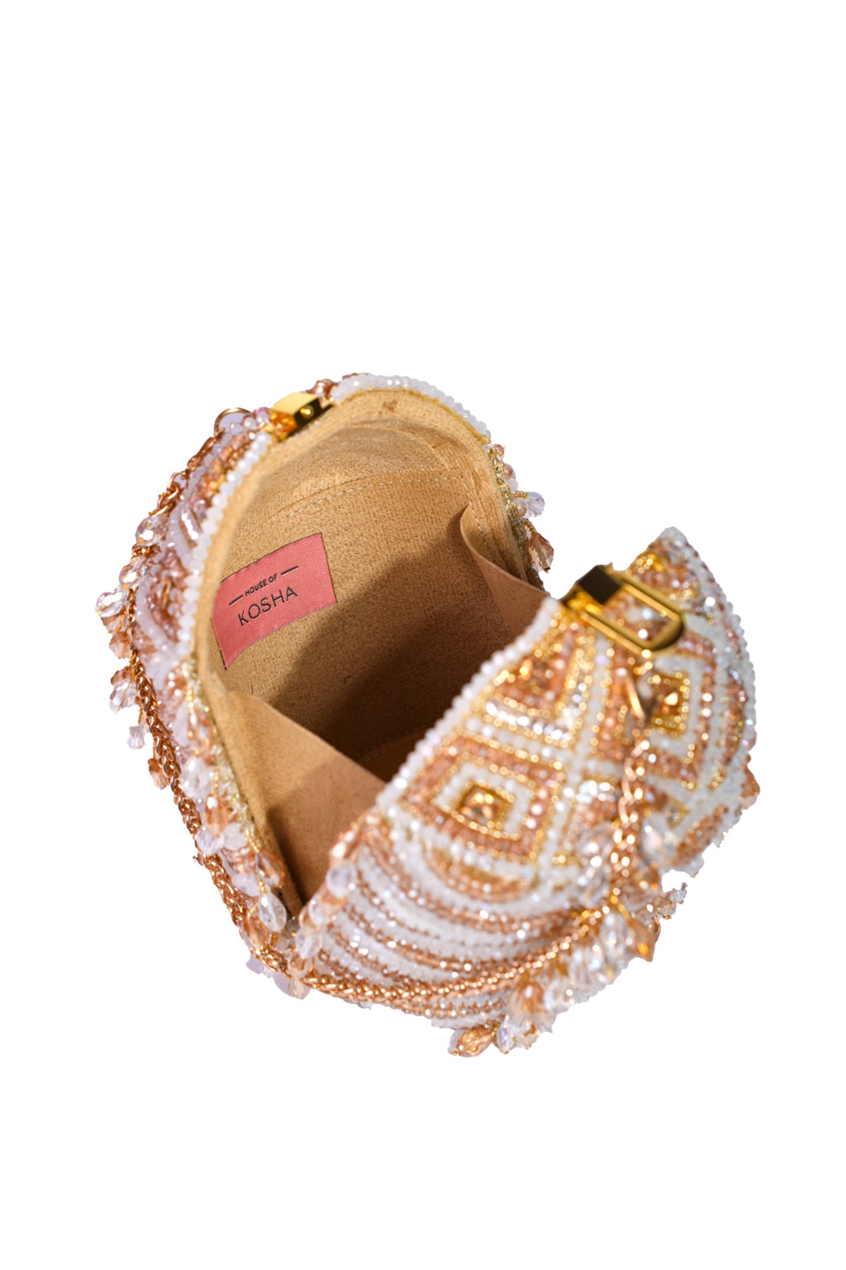 Evara Gold Georgette Embellished Bucket Bag