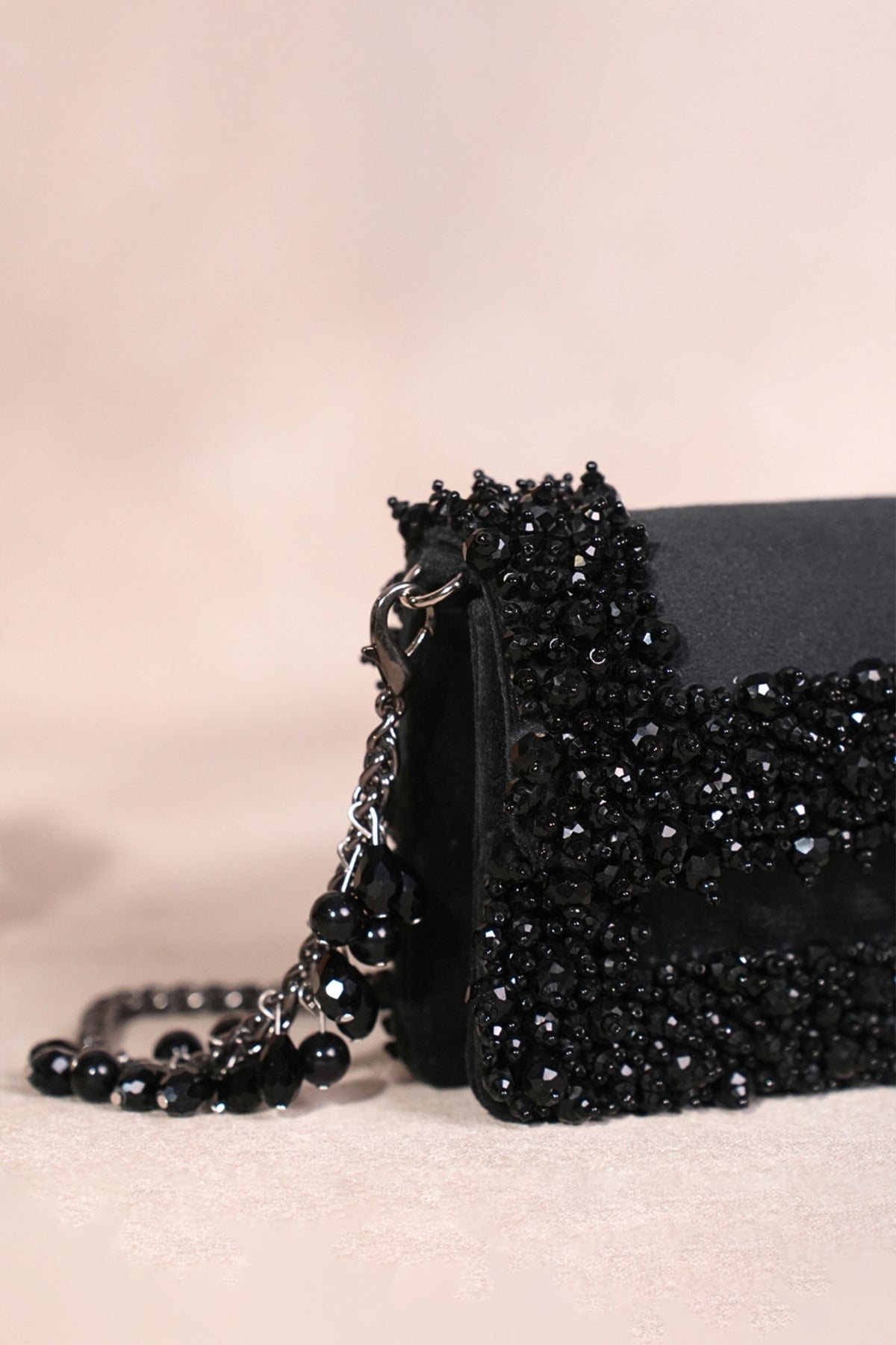 Elana Black Suede Crystal Embellished Mini Bag
