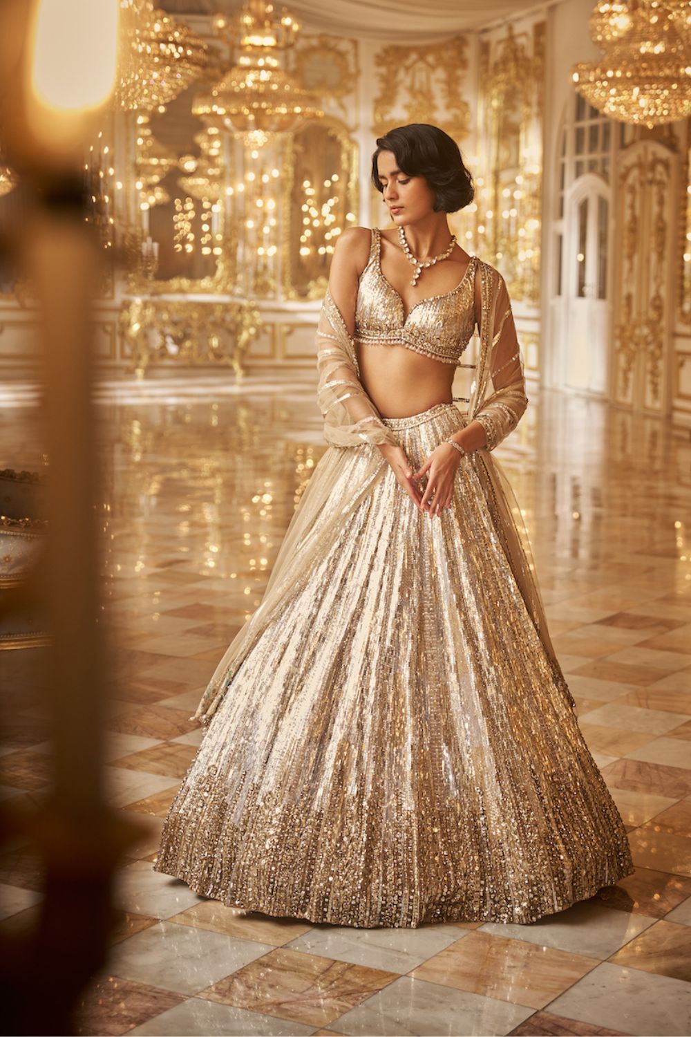 Silver Gold Crystal Lehenga Set