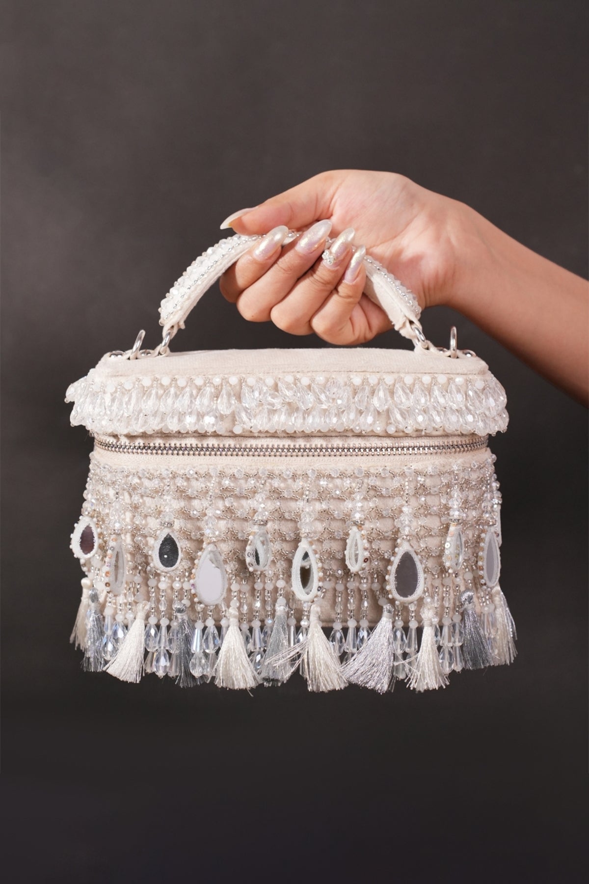 Mirage Silver Mirrorwork Embellished Vanity Bag