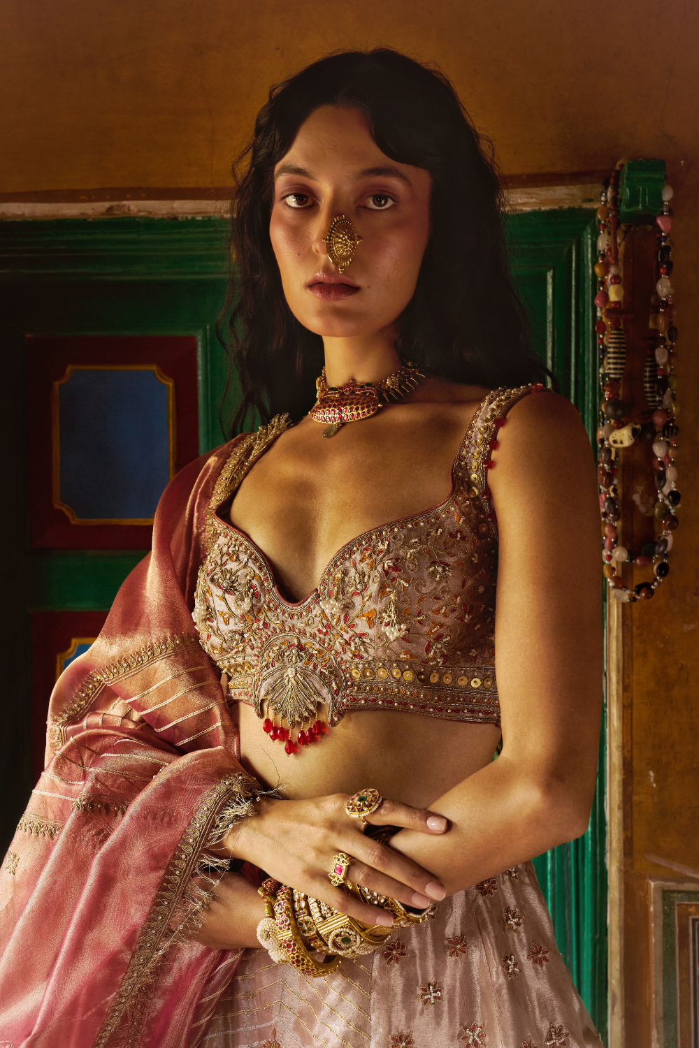 Rose Gold Puri Zari Tissue Lehenga Set - Ready To Ship
